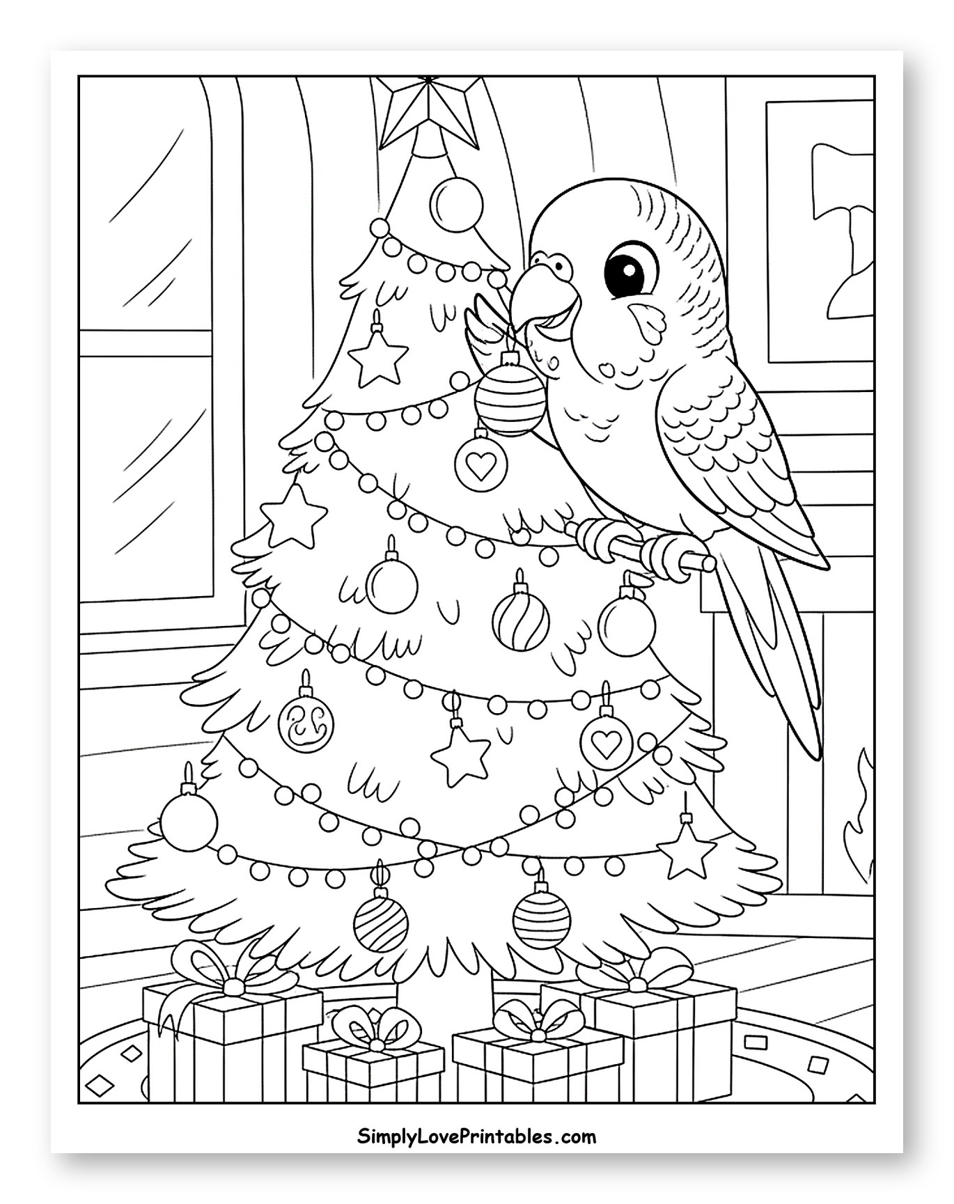 Cute Parakeet Decorating a Christmas Tree