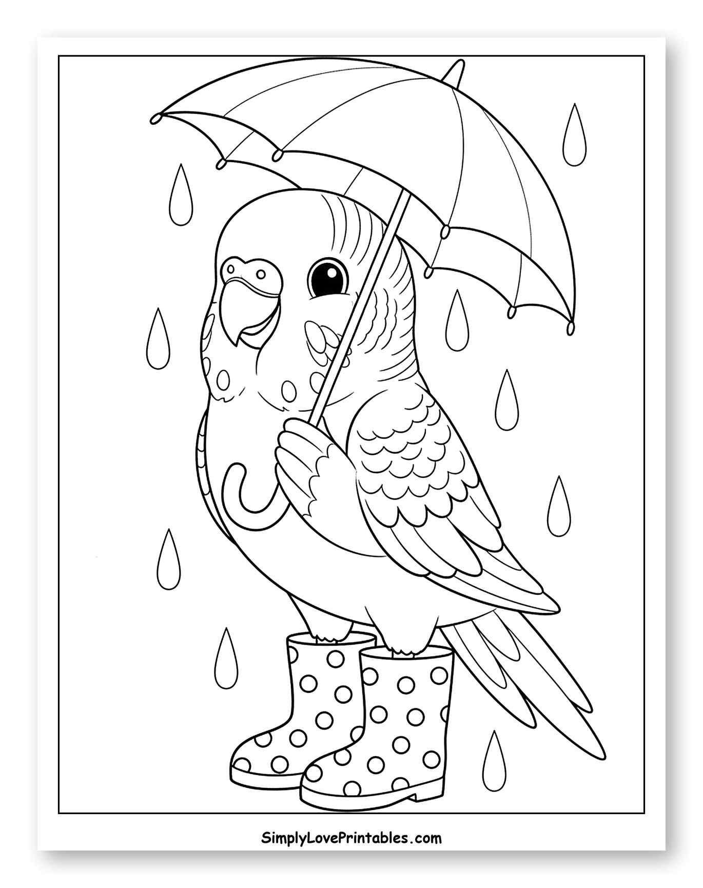 Cute Parakeet Holding Umbrella in Rain