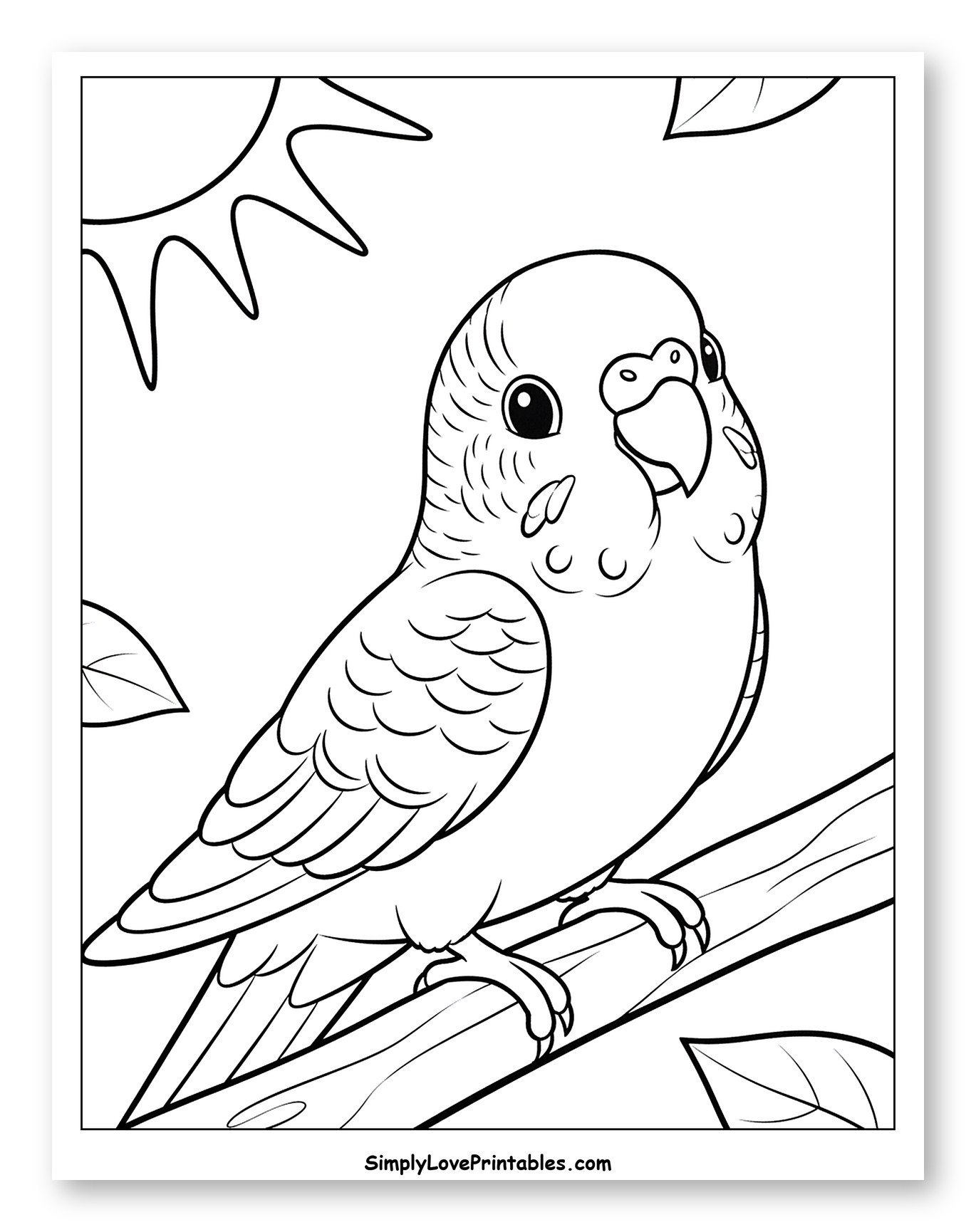 Cute Parakeet on a Branch with Sun