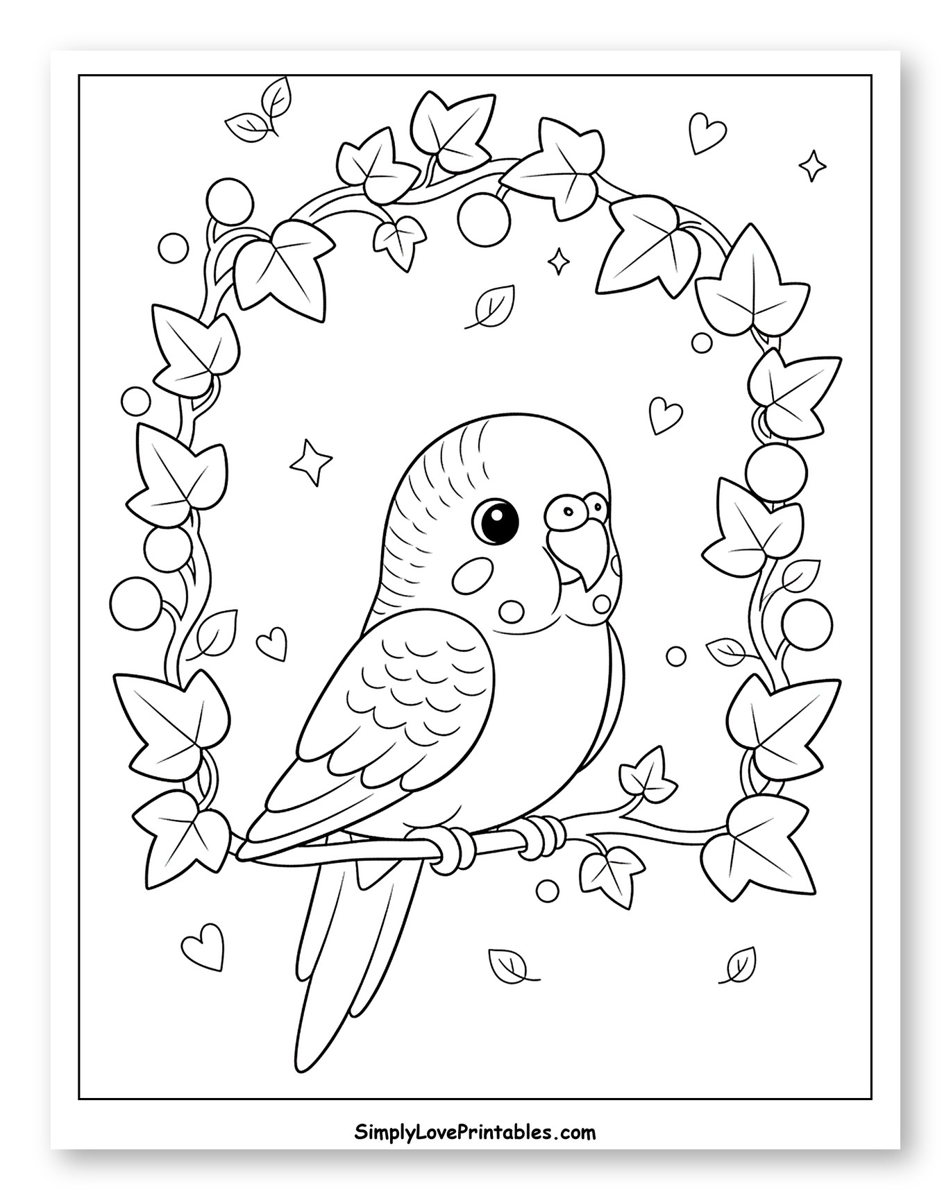 Cute Parakeet Perched in Ivy Arch