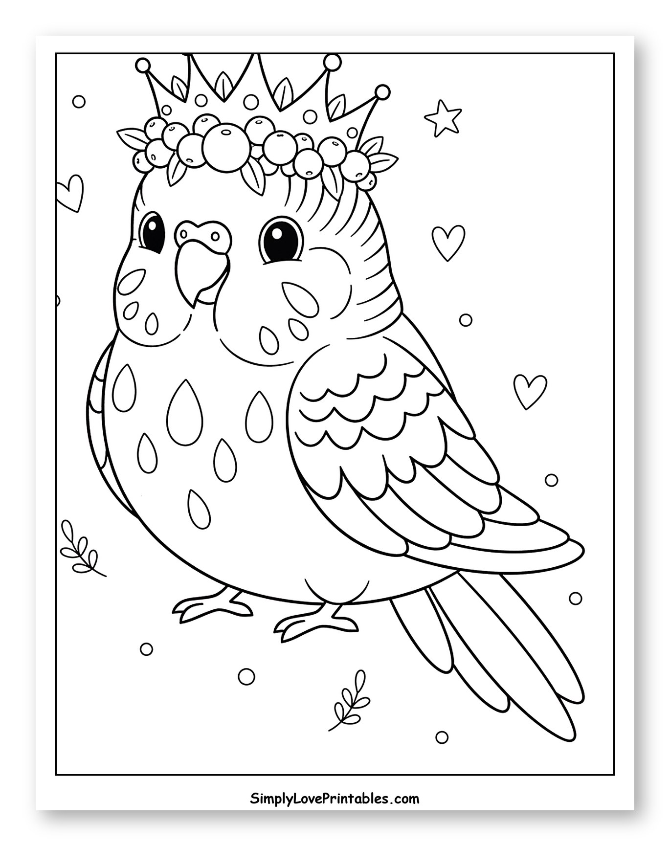 Cute Parakeet Wearing a Berry Crown