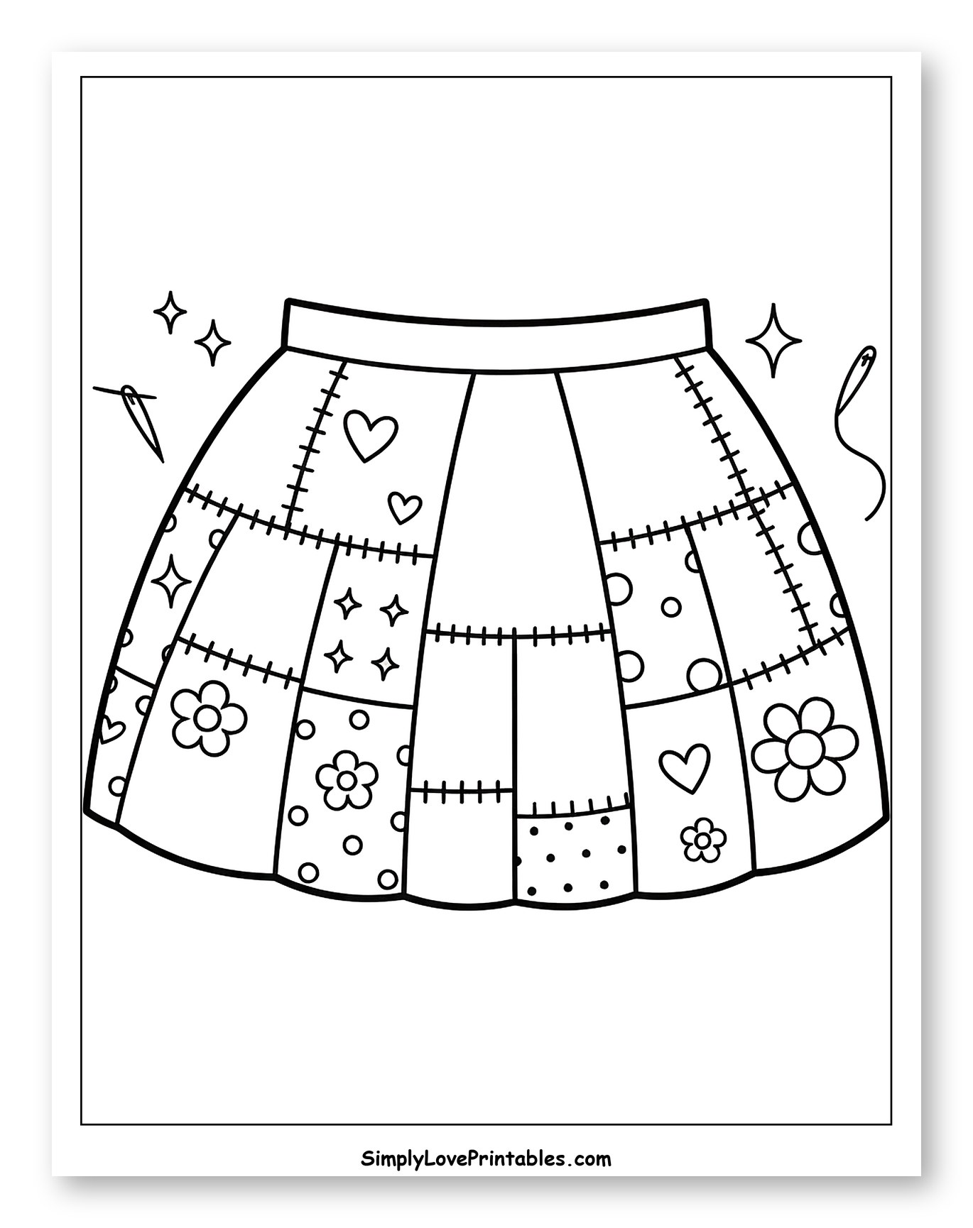 Cute Patchwork Skirt with Sewing Details to Color for Adults