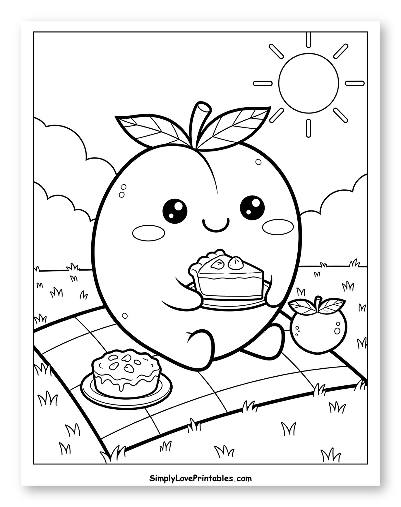 Cute Peach Character Picnic with Pie