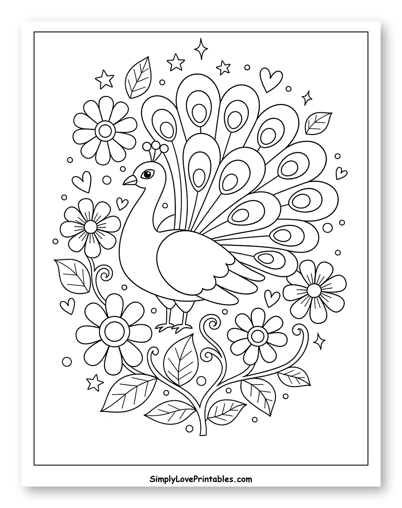 Cute Peacock Amidst Flowers and Stars