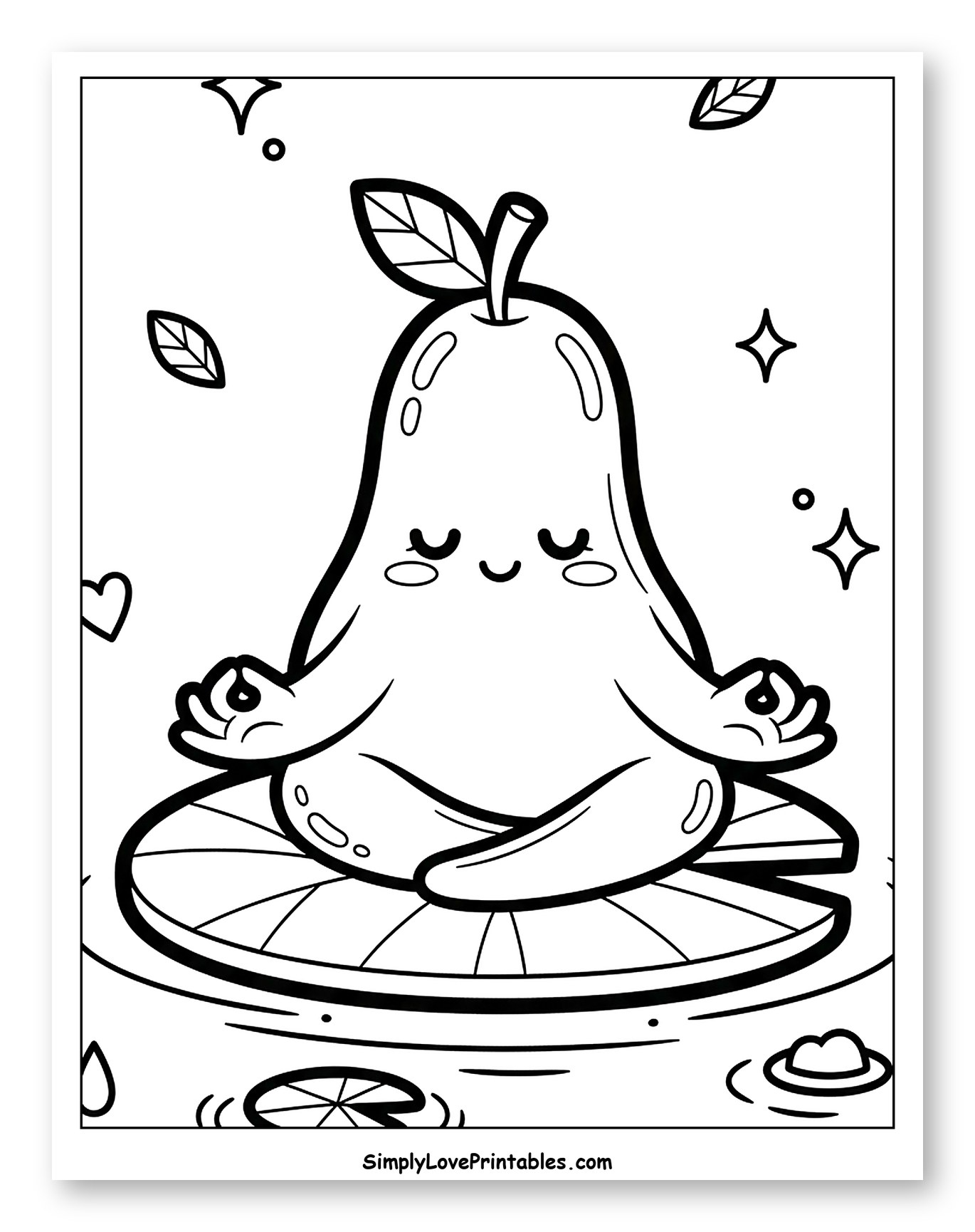 Cute Pear Meditating on a Lily Pad