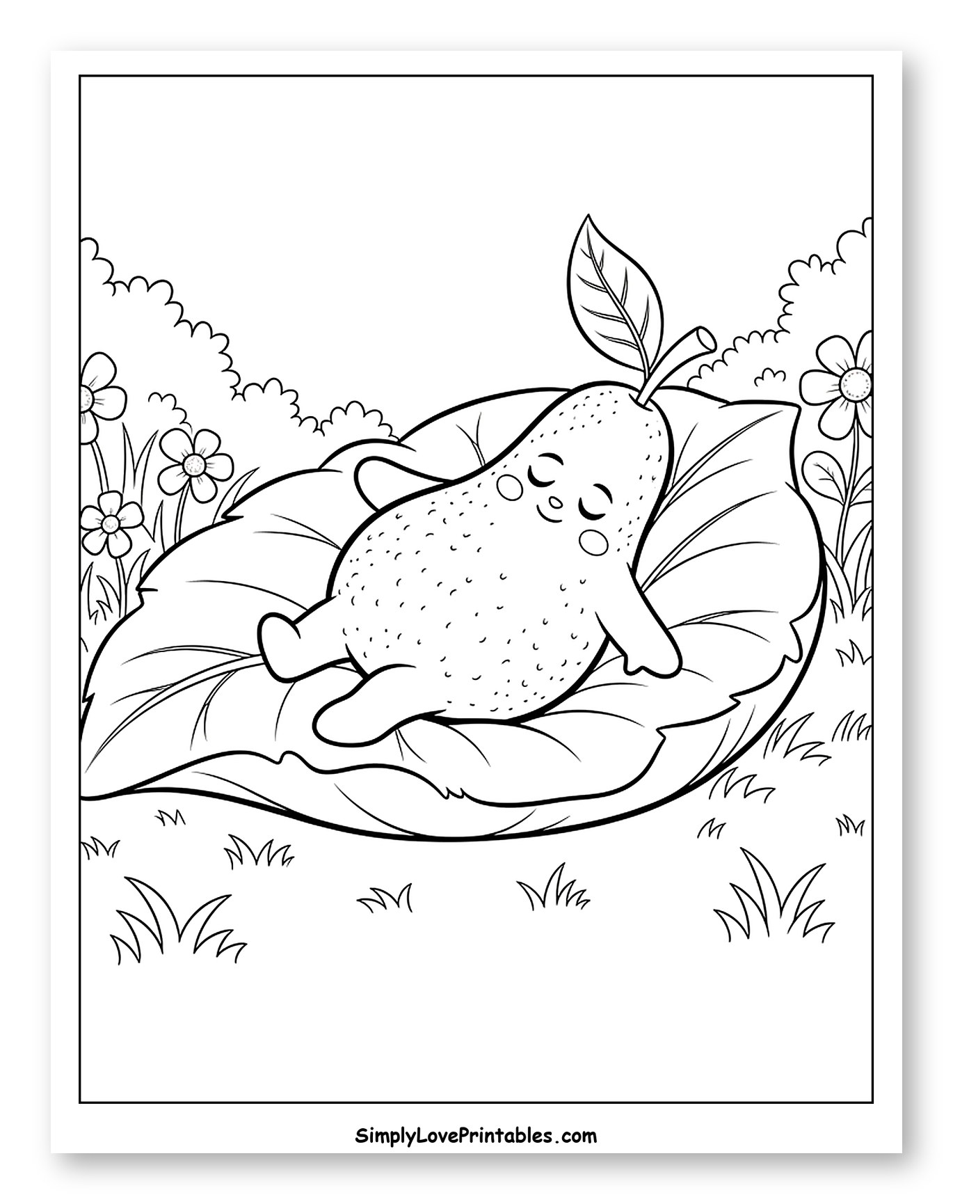 Cute Pear Napping on a Big Leaf