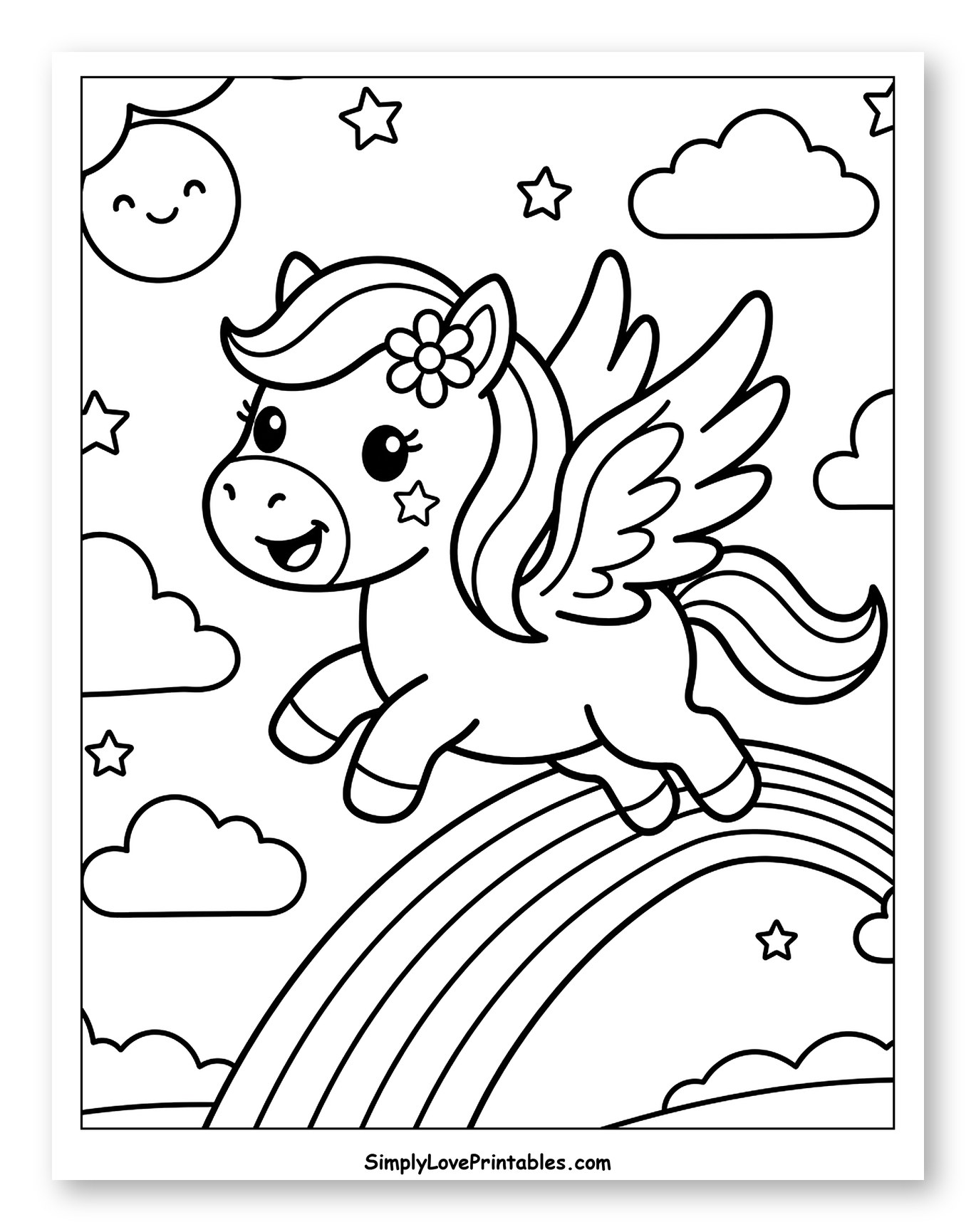 Cute Pegasus Flying on a Rainbow