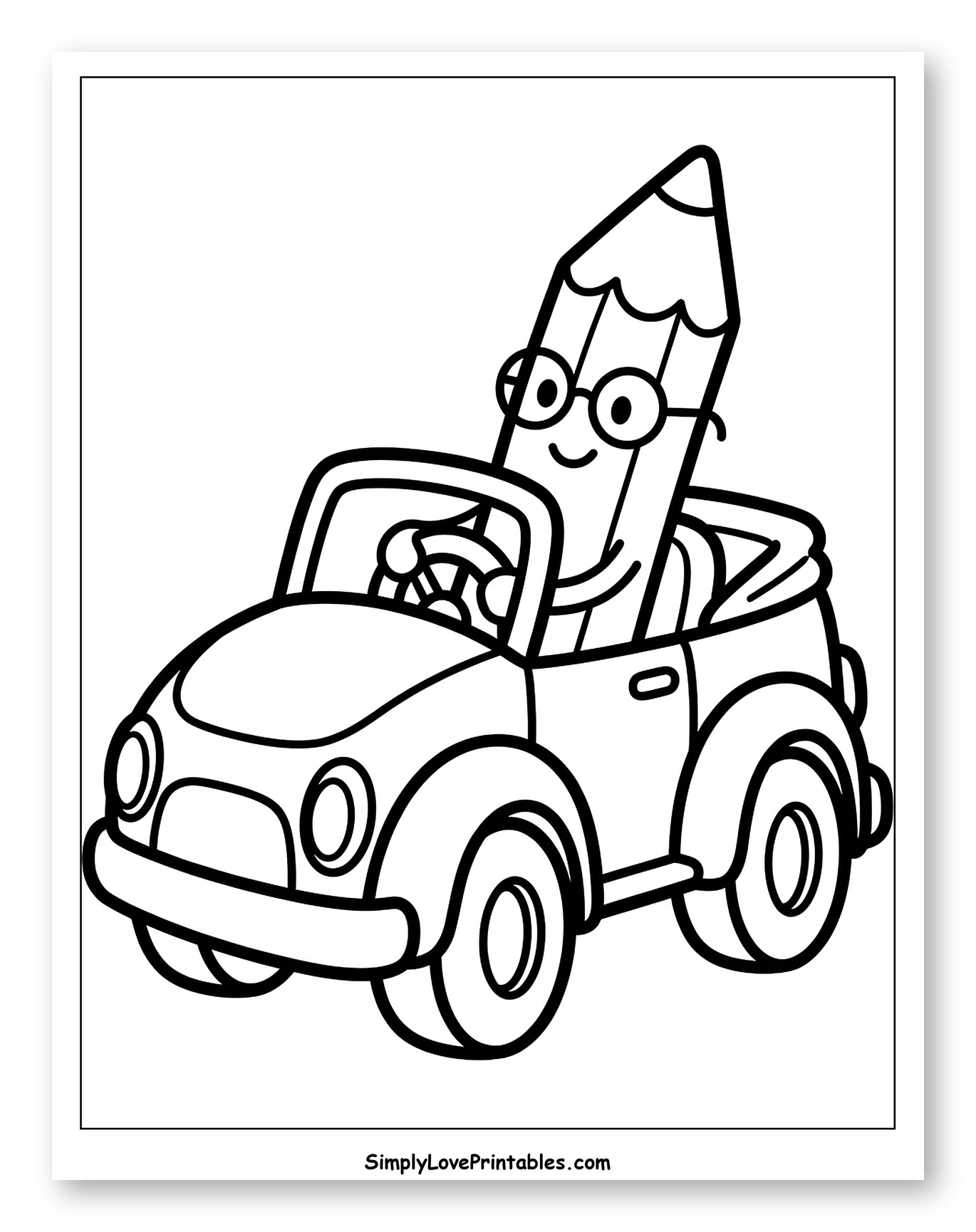 Cute Pencil Driving a Convertible Car