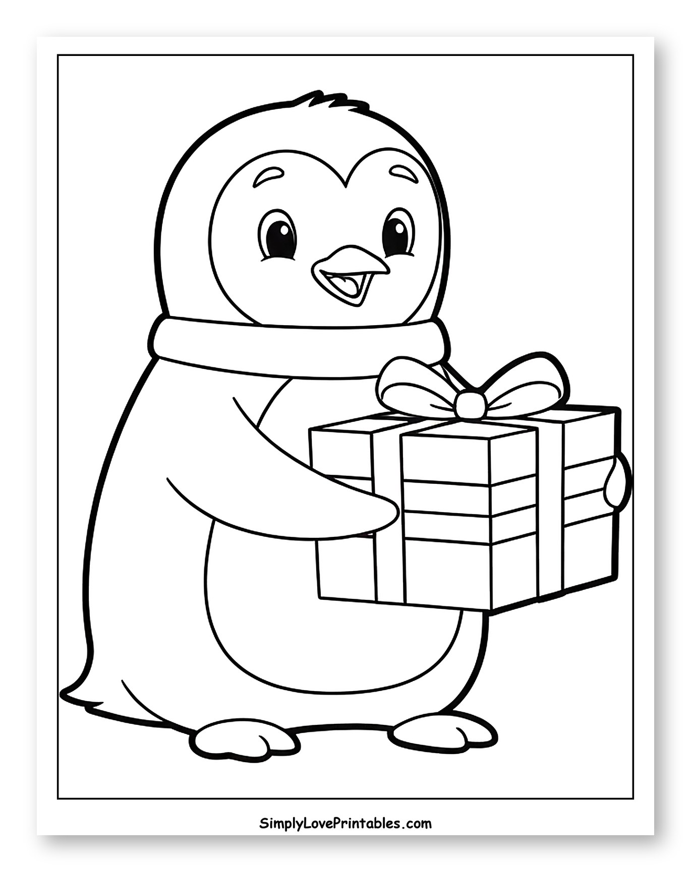 Cute Penguin Holding a Gift Box Coloring Sheet for Toddlers