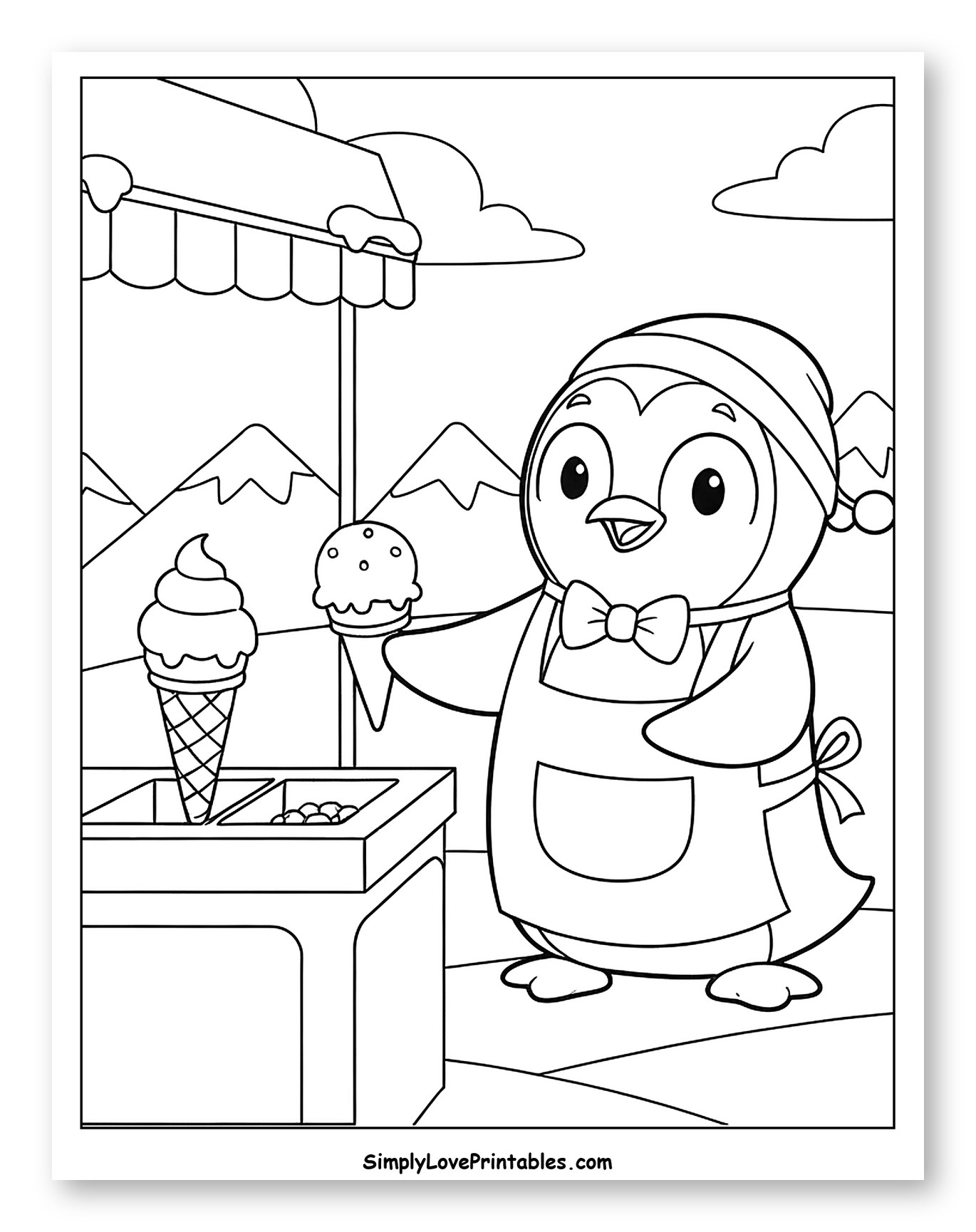 Cute Penguin Ice Cream Vendor in Snowy Scene