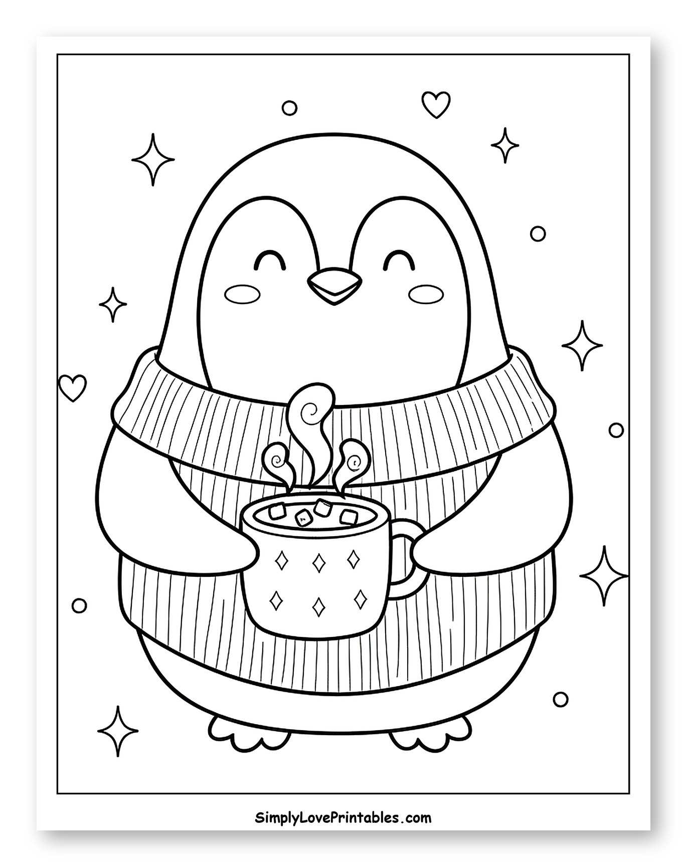 Cute Penguin in Sweater with Hot Chocolate