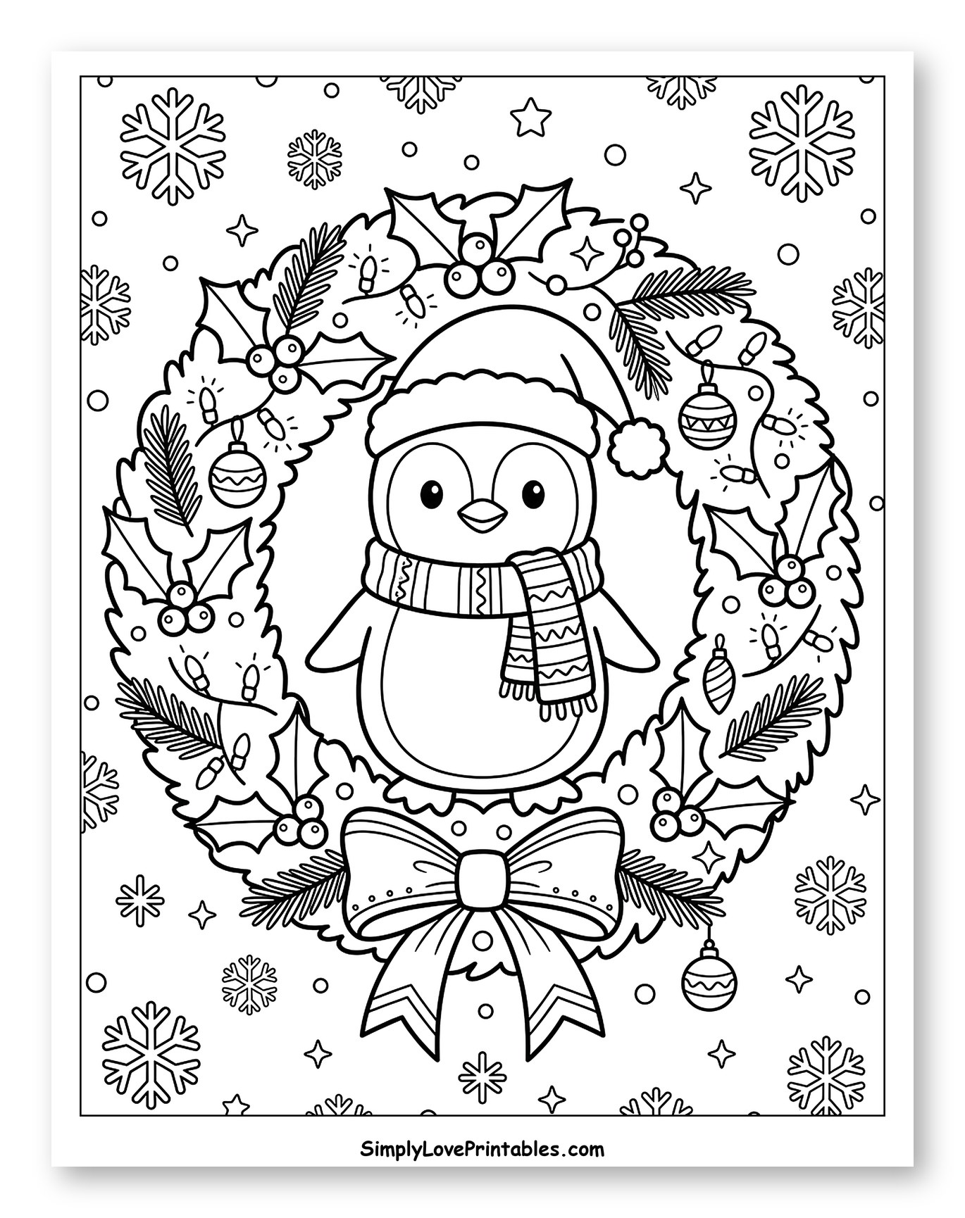 Cute Penguin Nestled in a Christmas Wreath