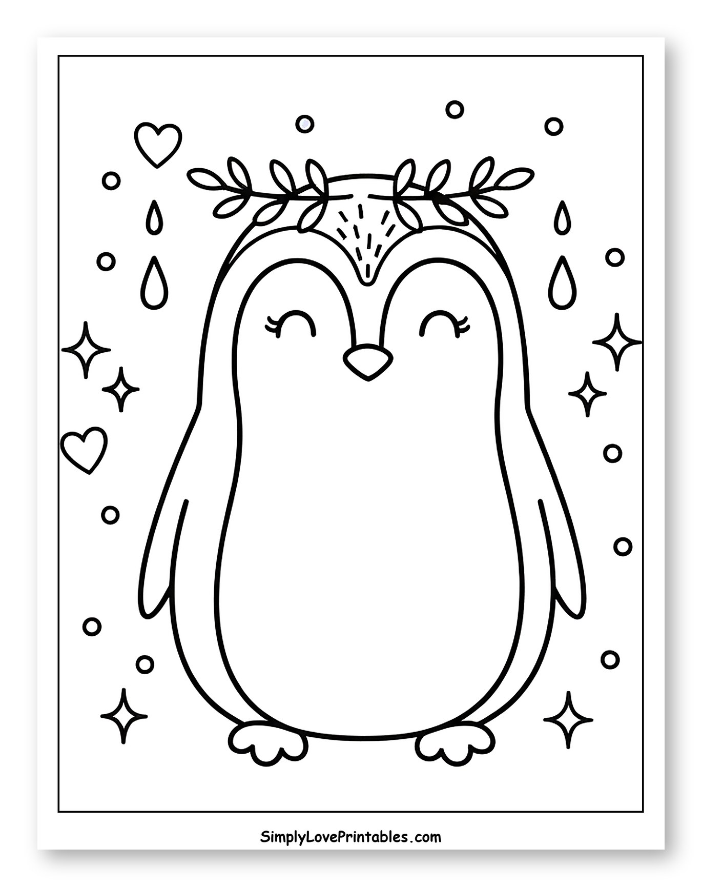 Cute Penguin Wearing a Leaf Crown Coloring Sheet for Adults