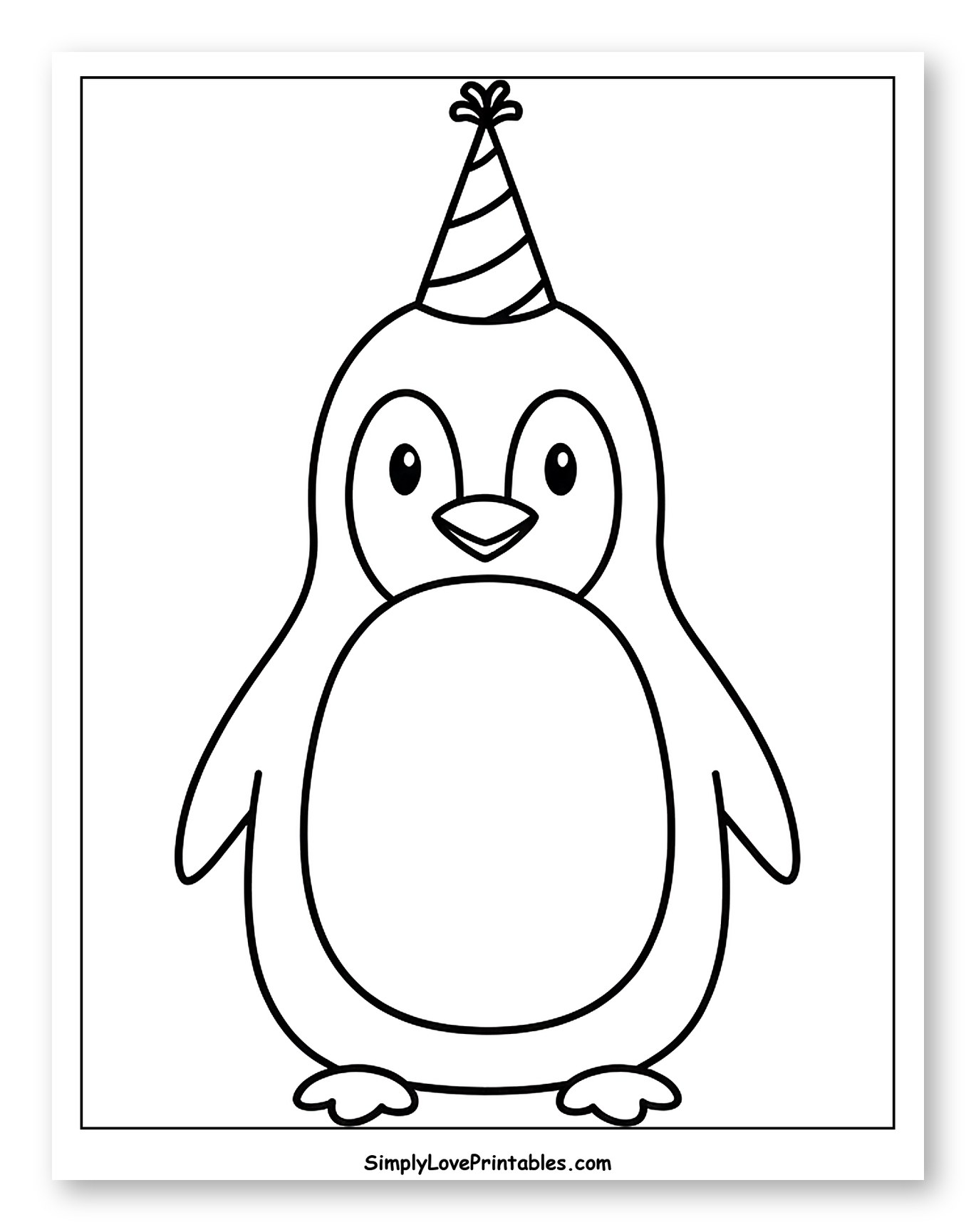 Cute Penguin Wearing a Striped Party Hat Coloring Page for Toddlers