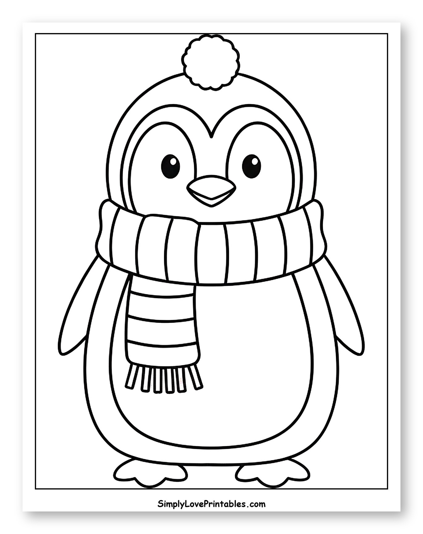 Cute Penguin with Scarf and Bobble Hat