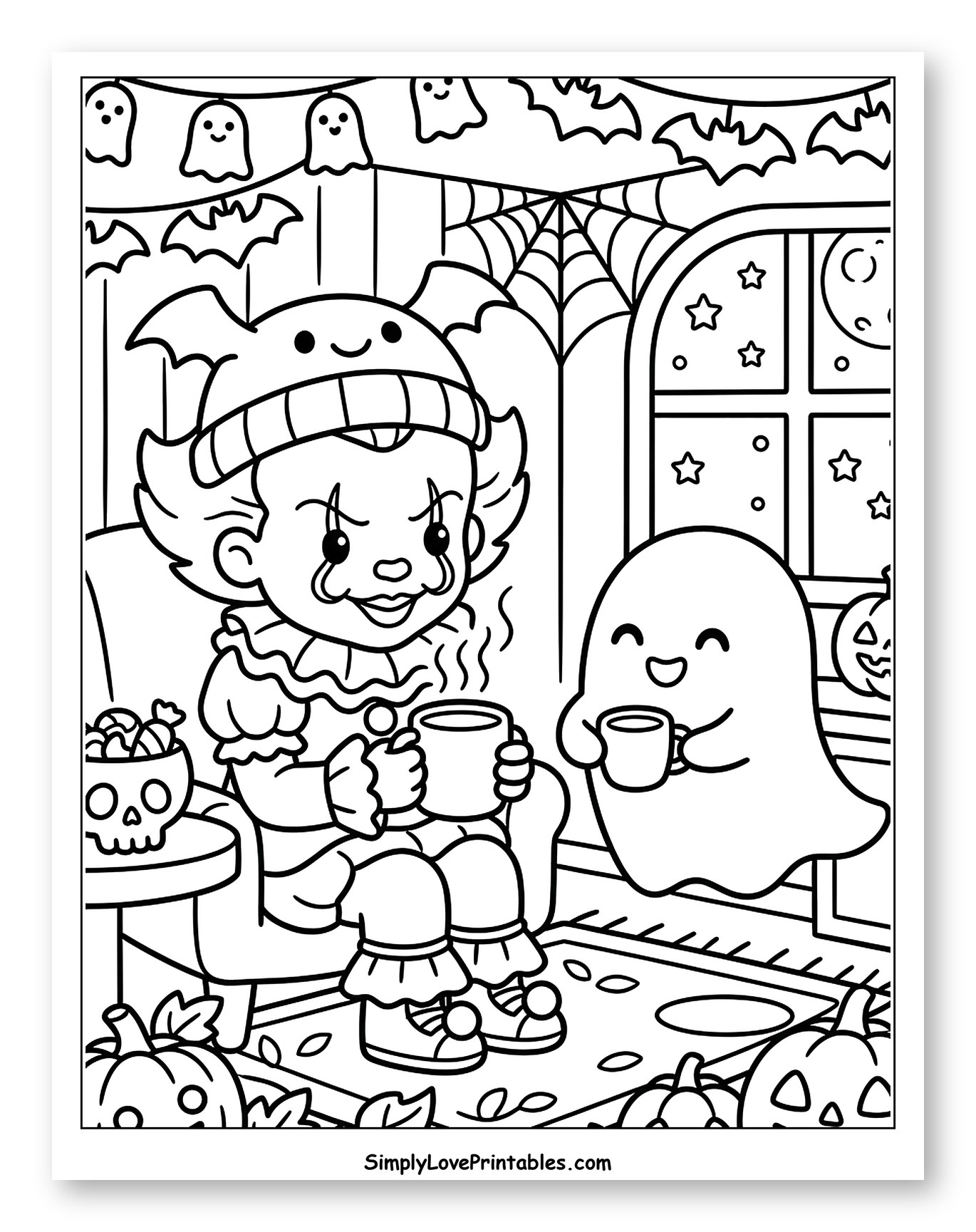 Cute Pennywise and Ghost Drinking Hot Cocoa