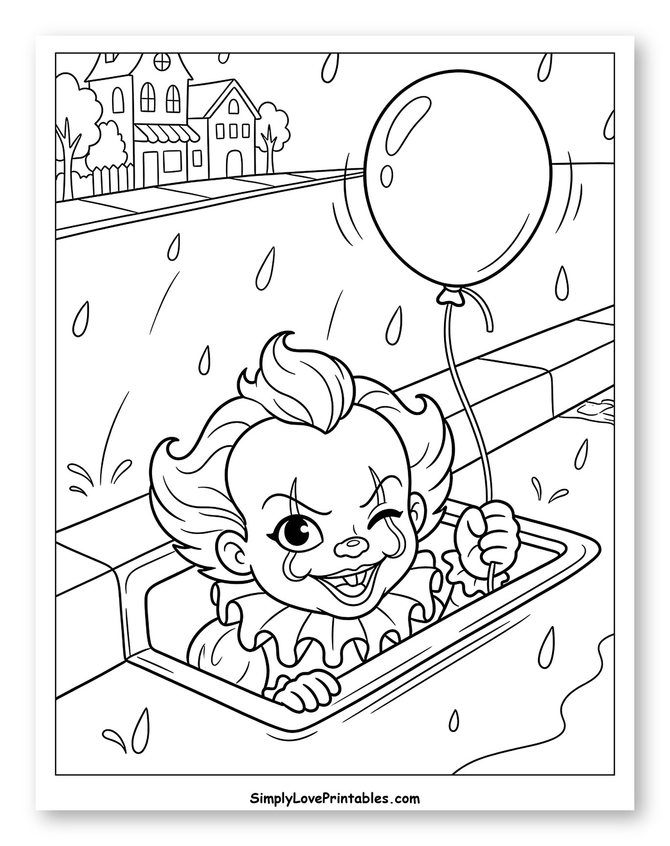 Cute Pennywise Clown Holding a Balloon in Rain