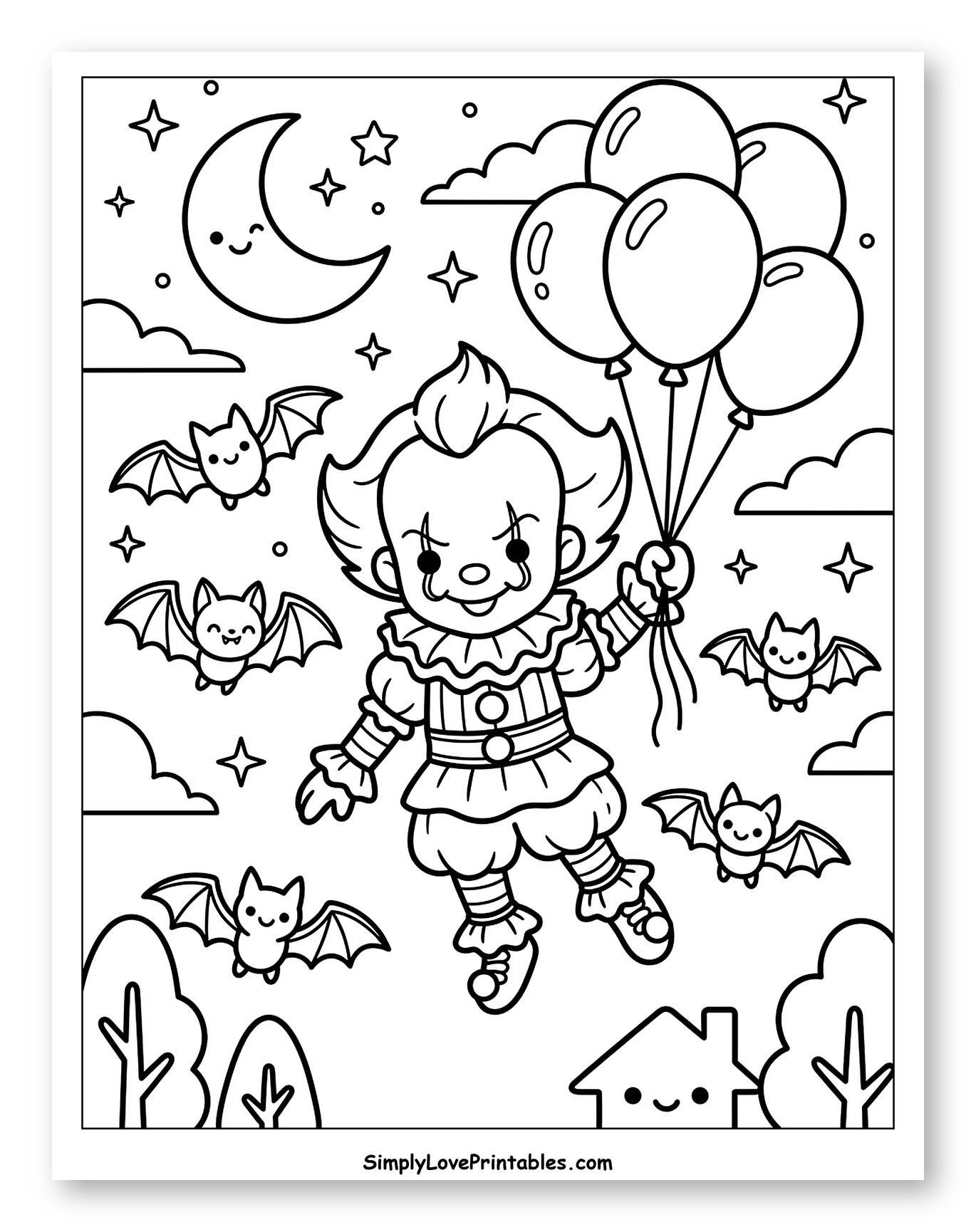Cute Pennywise Clown with Balloons and Bats