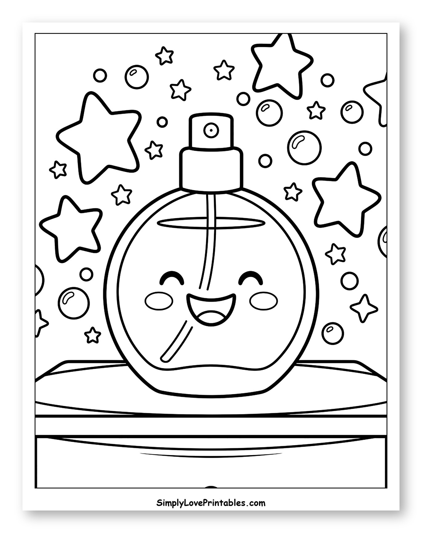 Cute Perfume Bottle with Stars and Bubbles Coloring Sheet for Kids