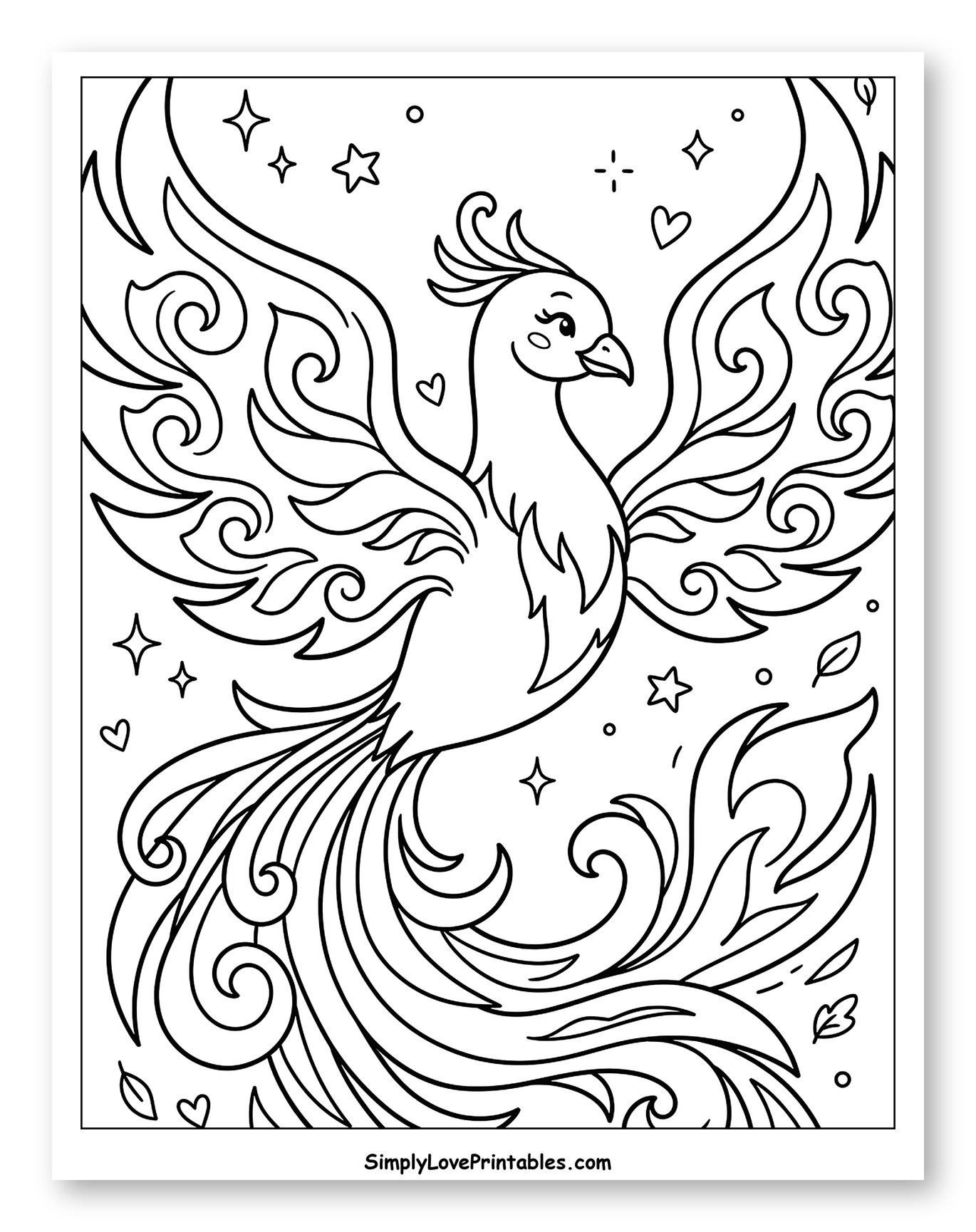 Cute Phoenix with Swirling Feathers