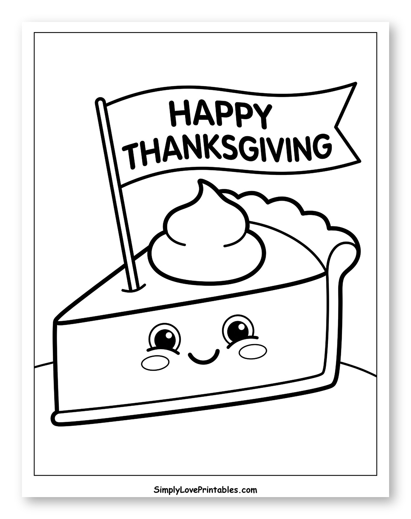 Cute Pie Slice with Happy Thanksgiving Banner Coloring Sheet for Toddlers