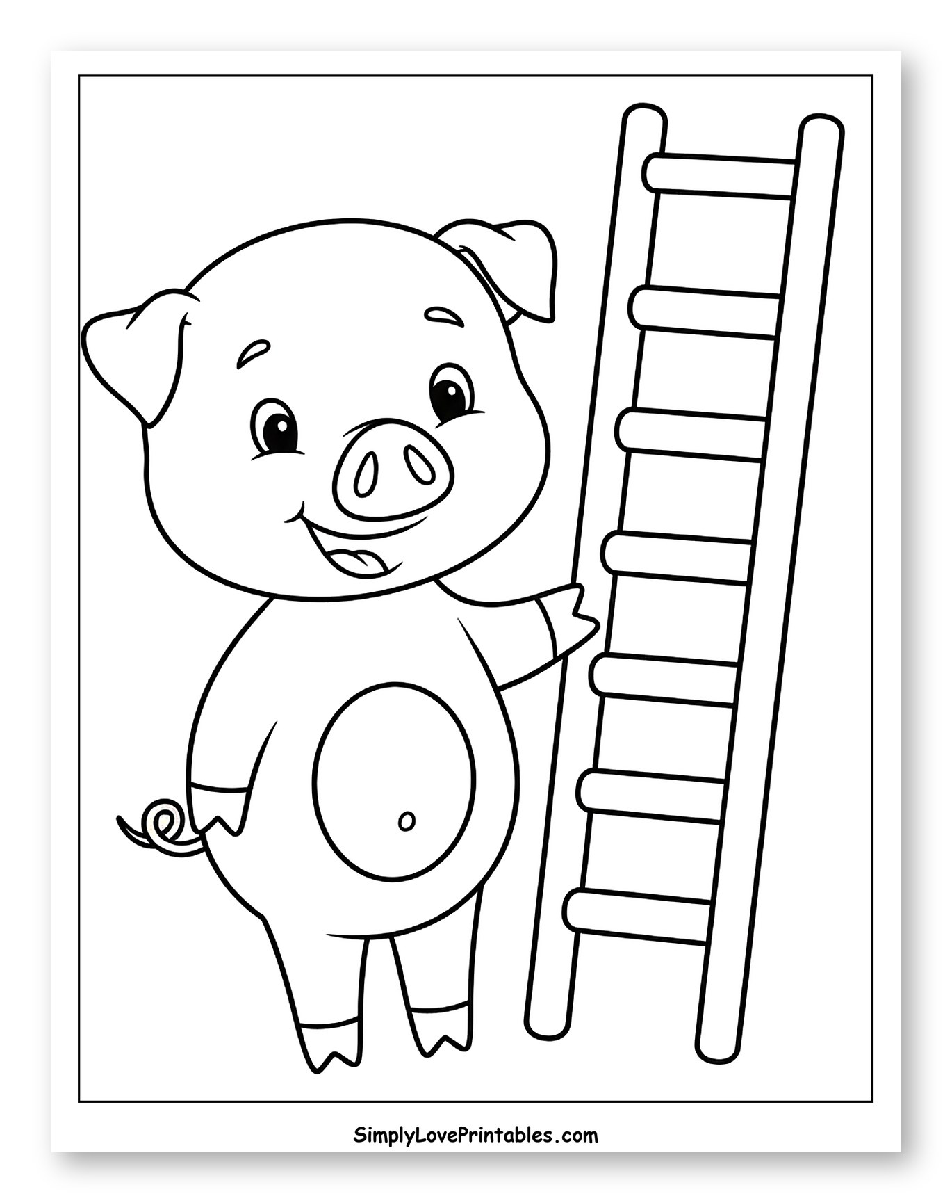 Cute Pig Holding a Tall Ladder Coloring Sheet for Toddlers