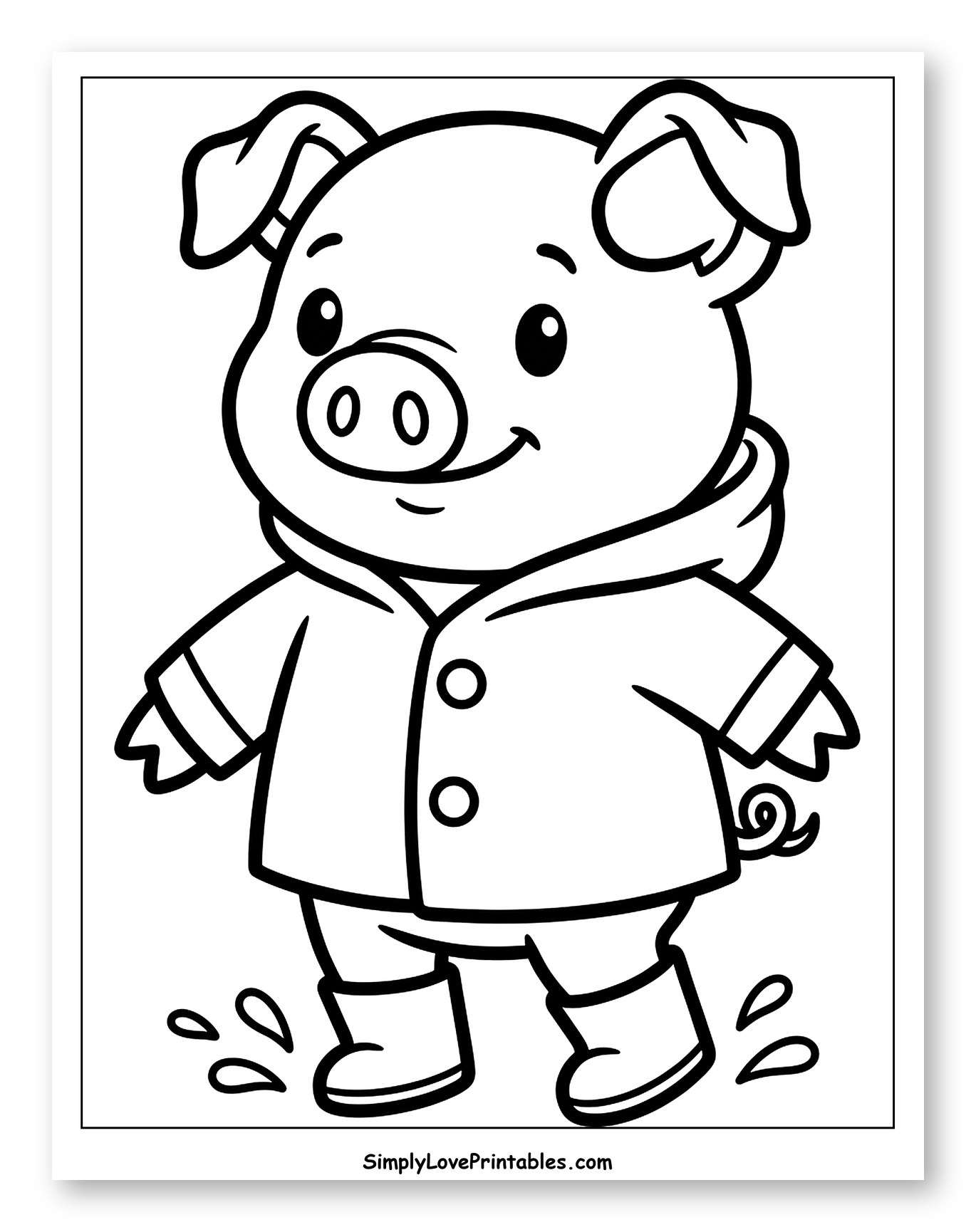 Cute Pig in Rain Jacket Splashing Puddles