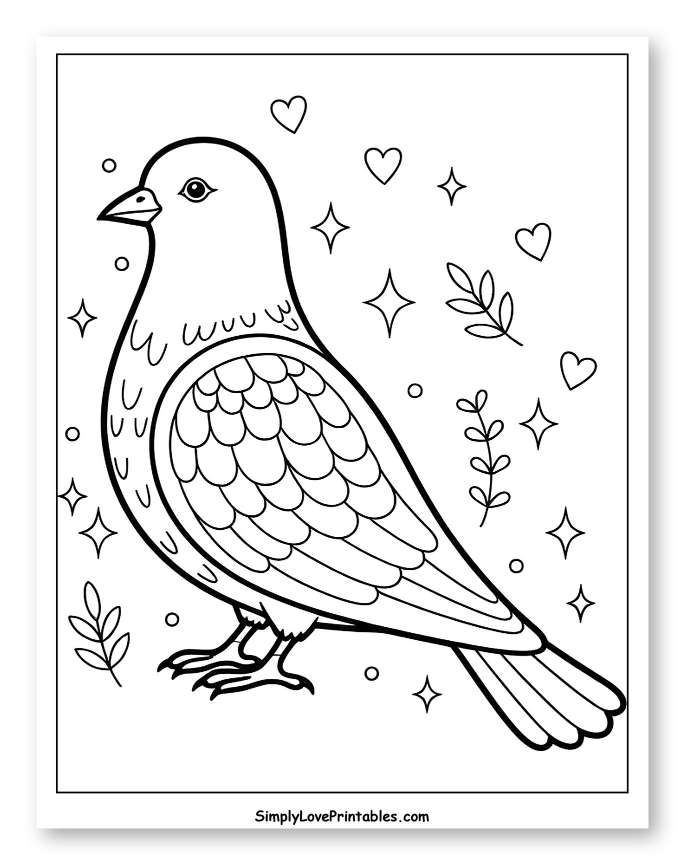 Cute Pigeon with Sparkle Decorations to Color for Adults