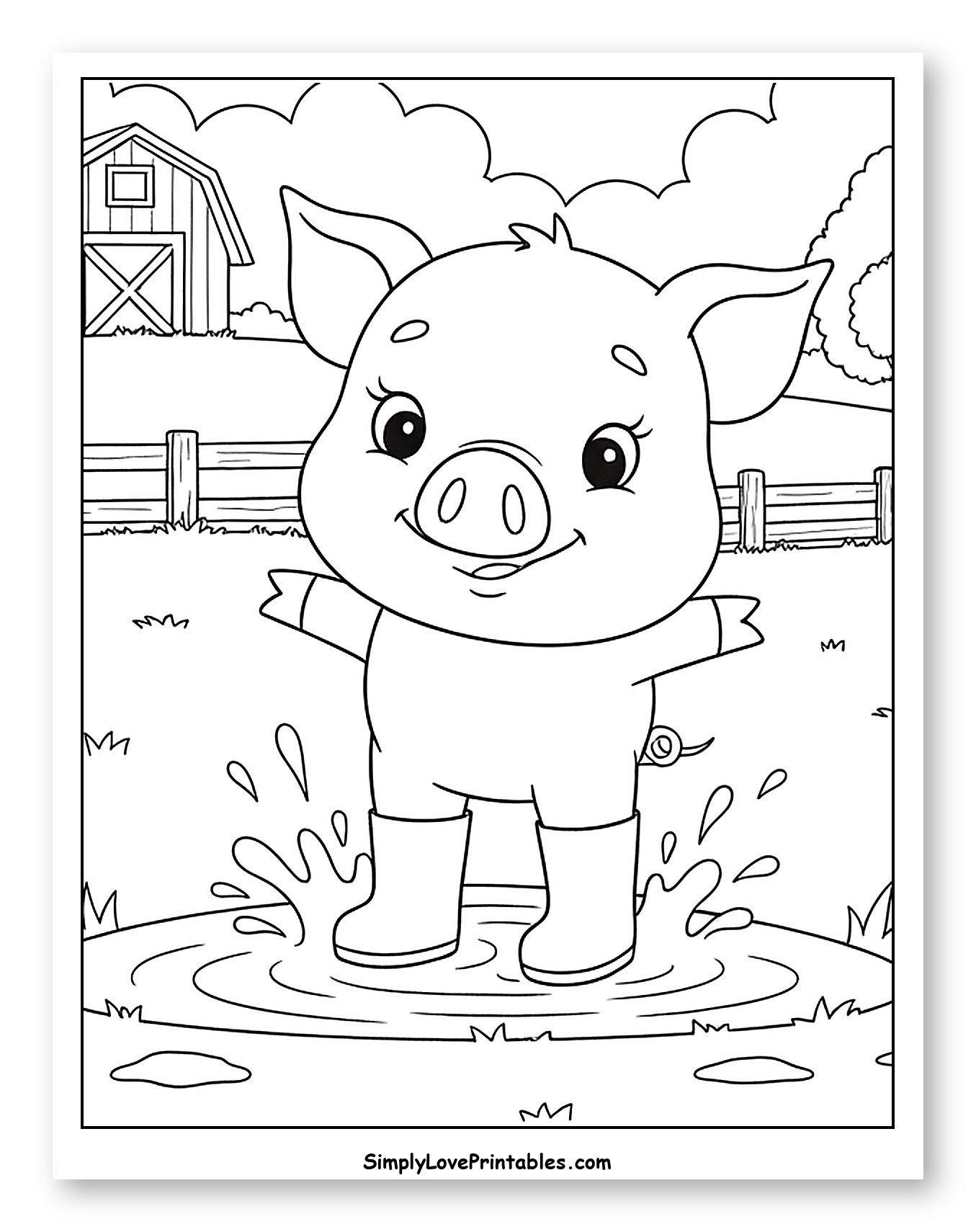 Cute Piglet in Boots Splashing