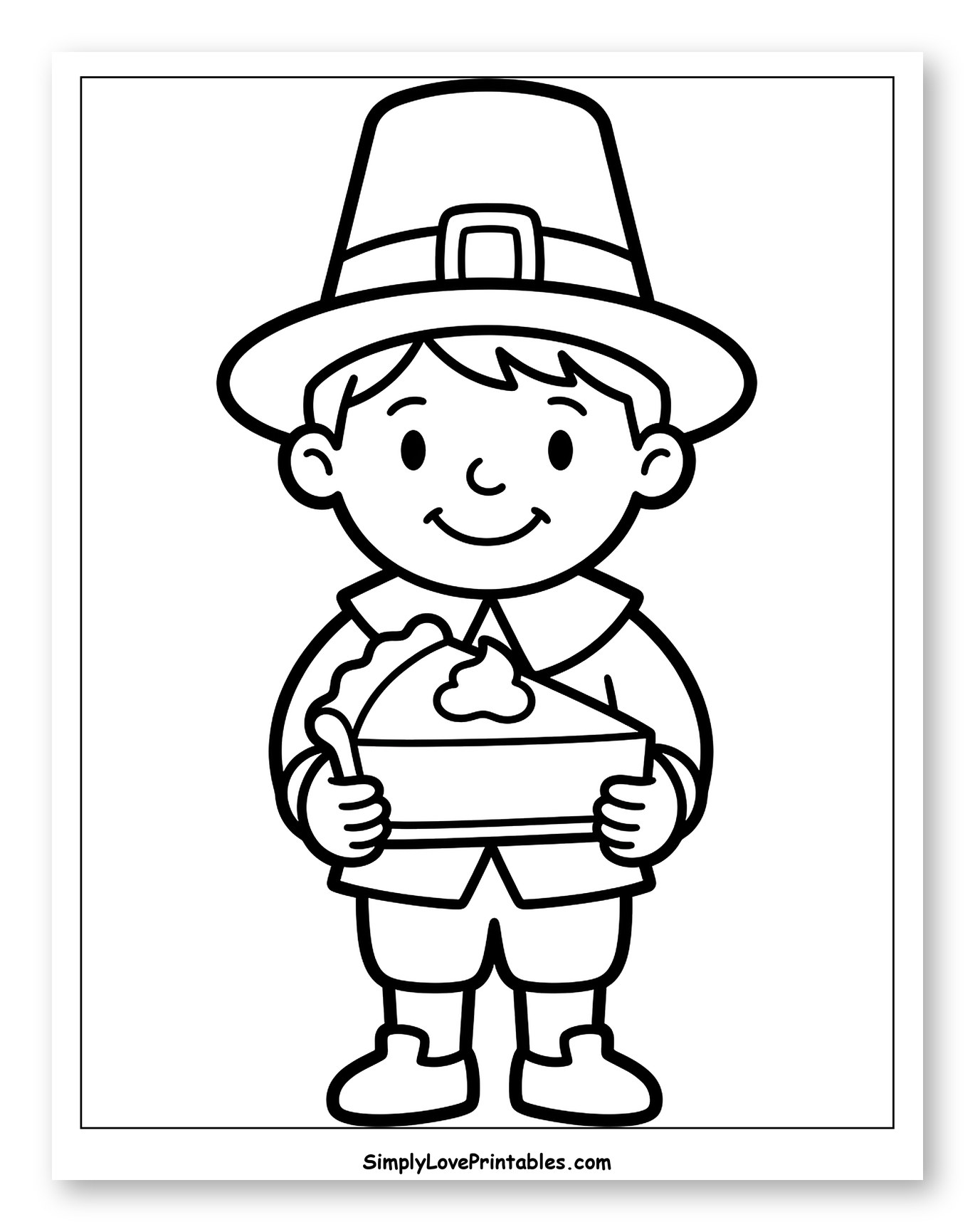 Cute Pilgrim Boy Holding a Slice of Pie