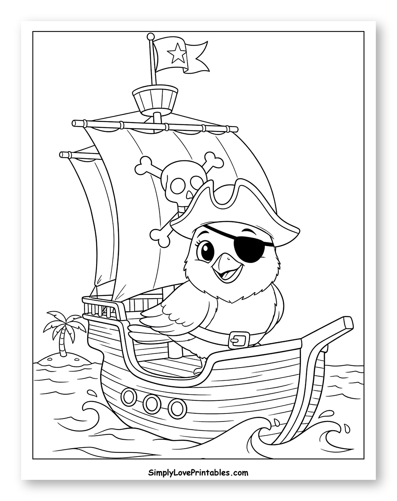 Cute Pirate Chick Sailing a Ship