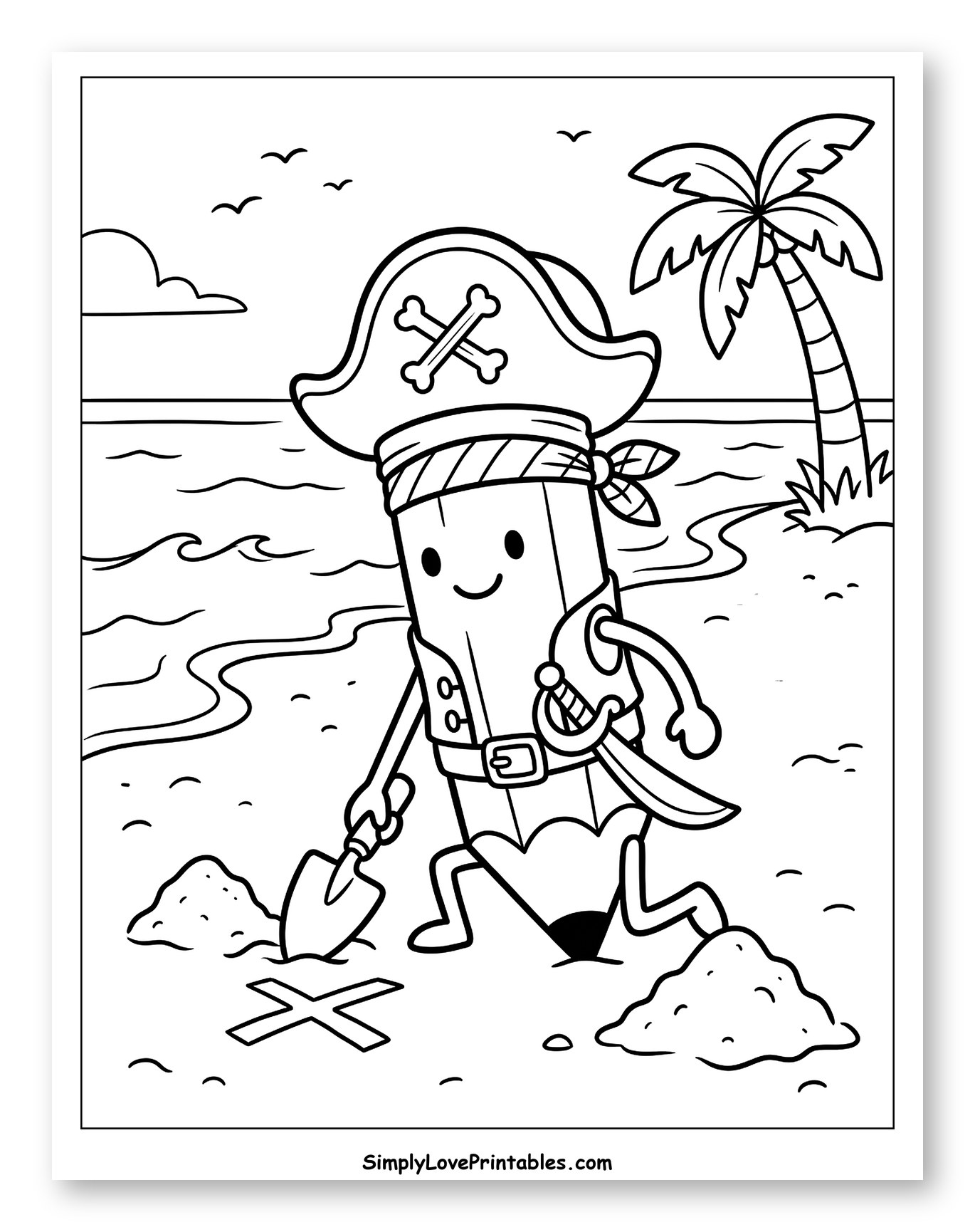 Cute Pirate Pencil on a Treasure Hunt