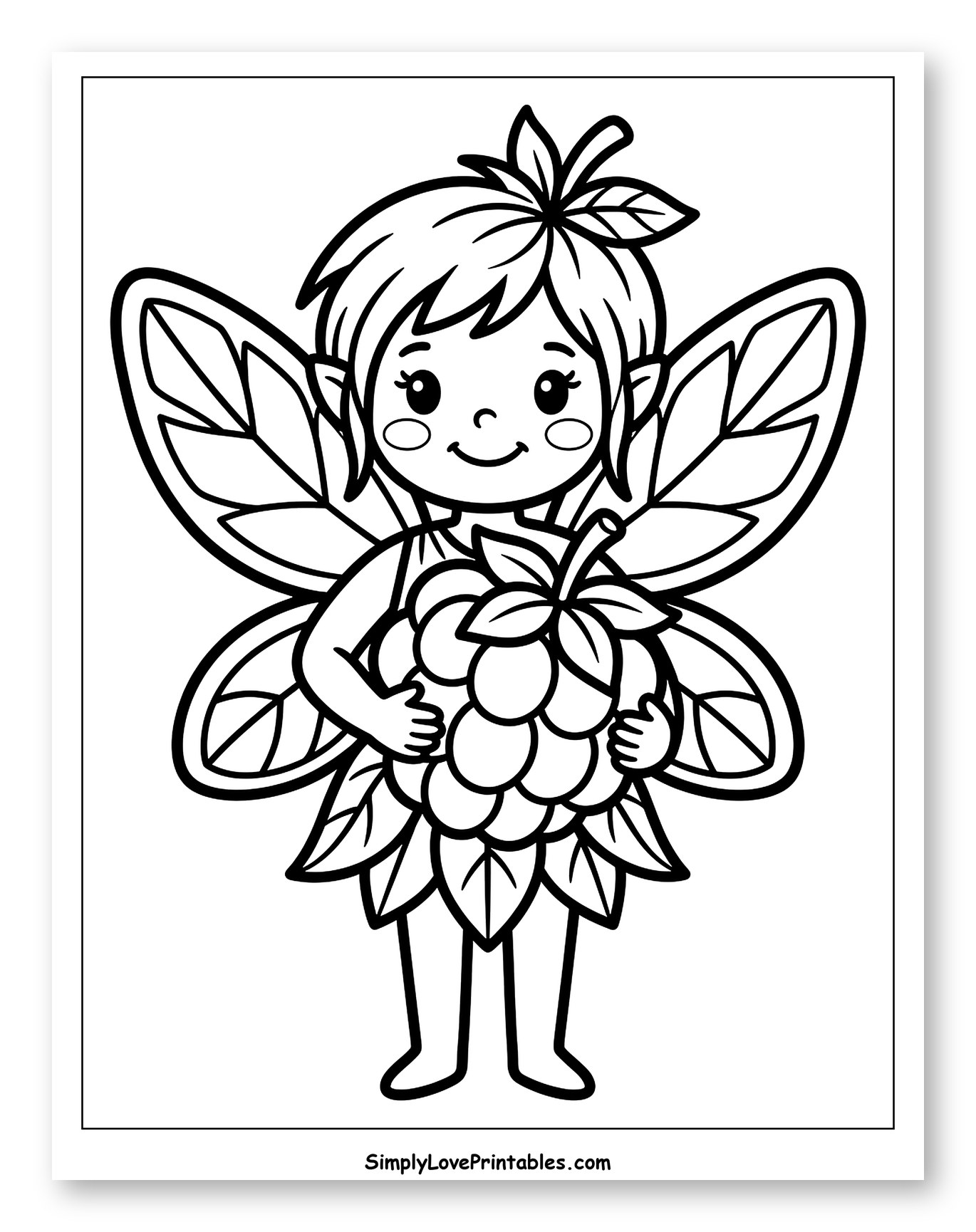 Cute Pixie Holding Large Berries Coloring Page for Toddlers