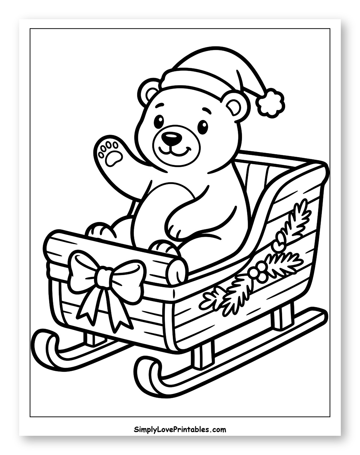 Cute Polar Bear Waving from a Festive Sleigh