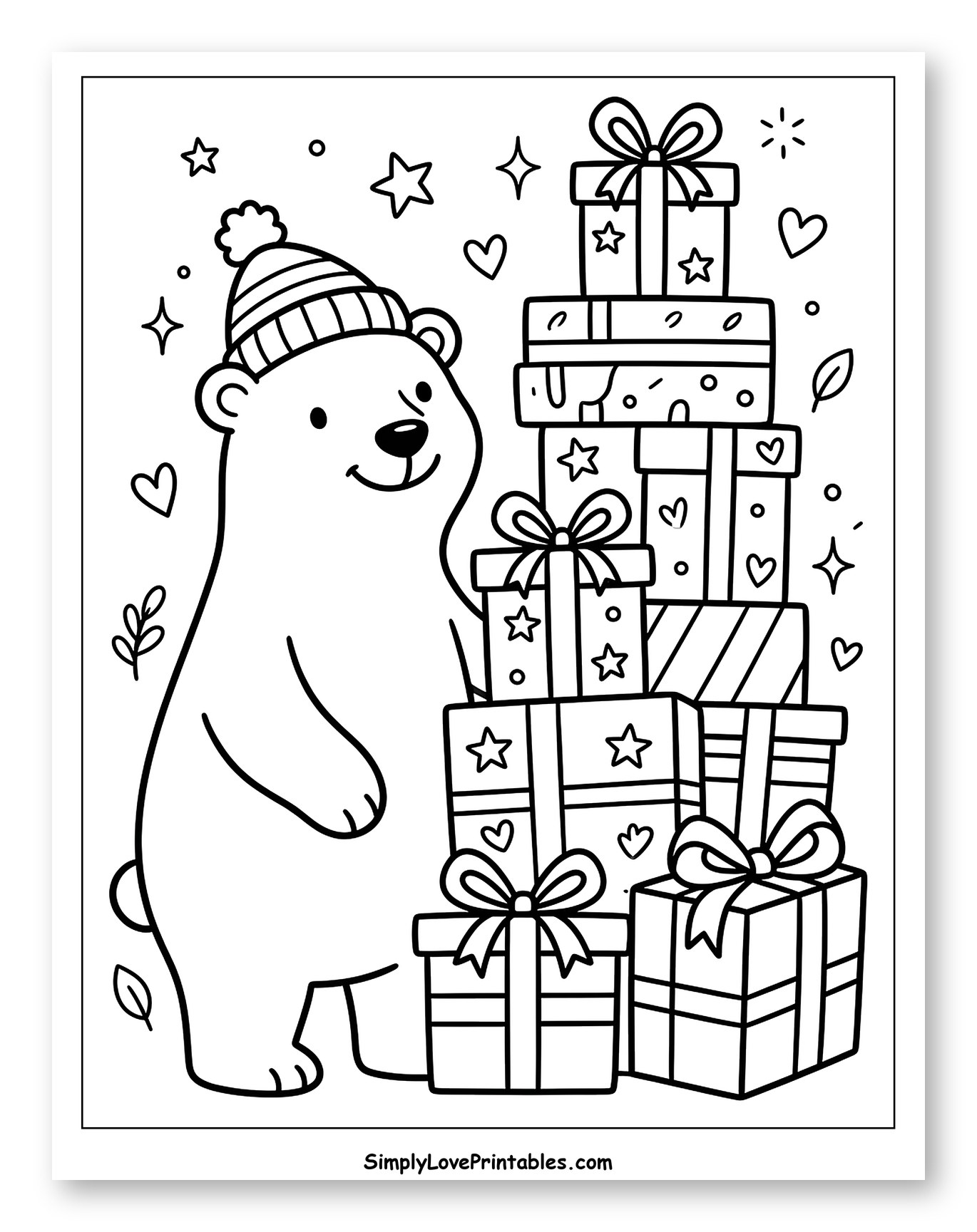 Cute Polar Bear with Stacked Holiday Gifts