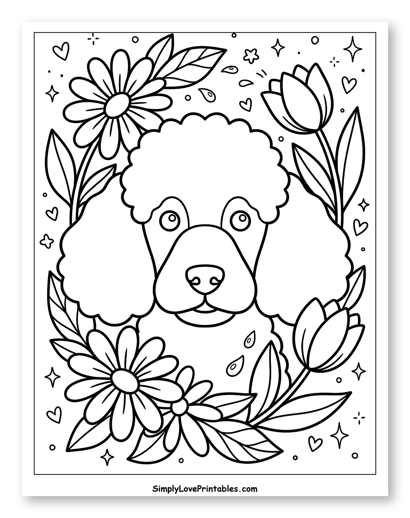 Cute Poodle Among Blooming Flowers