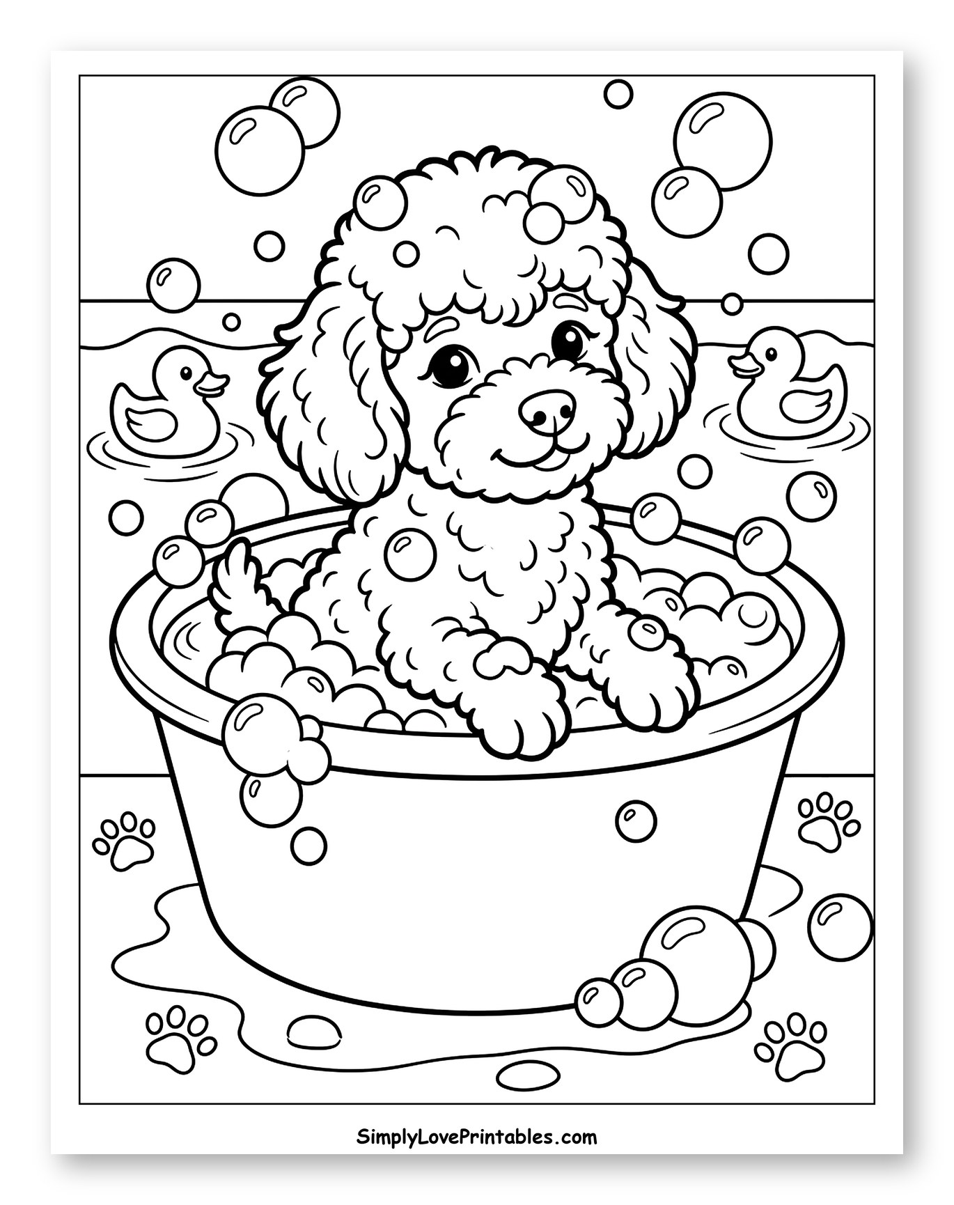 Cute Poodle Puppy Taking a Bubble Bath