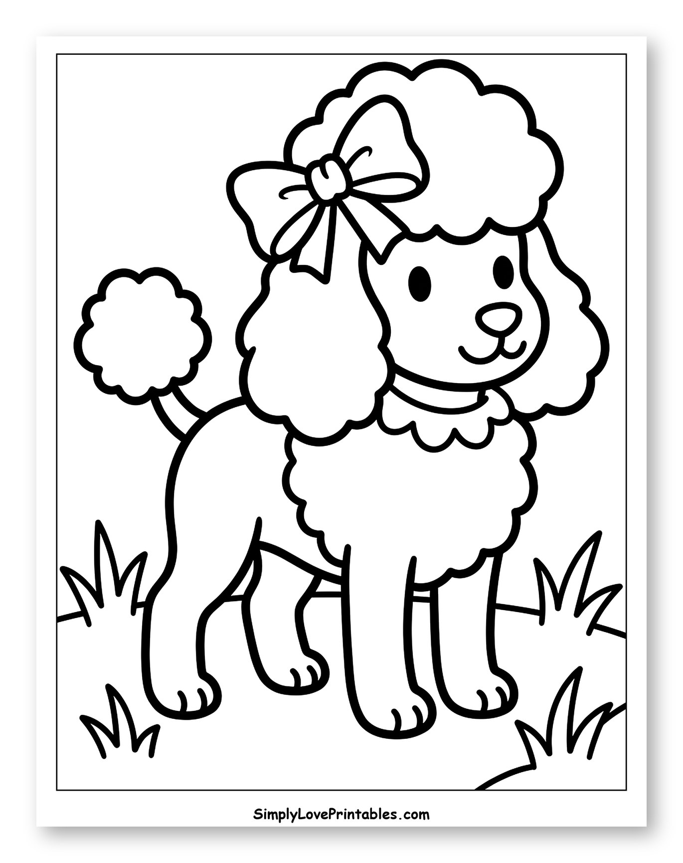 Cute Poodle with a Bow Standing in Grass