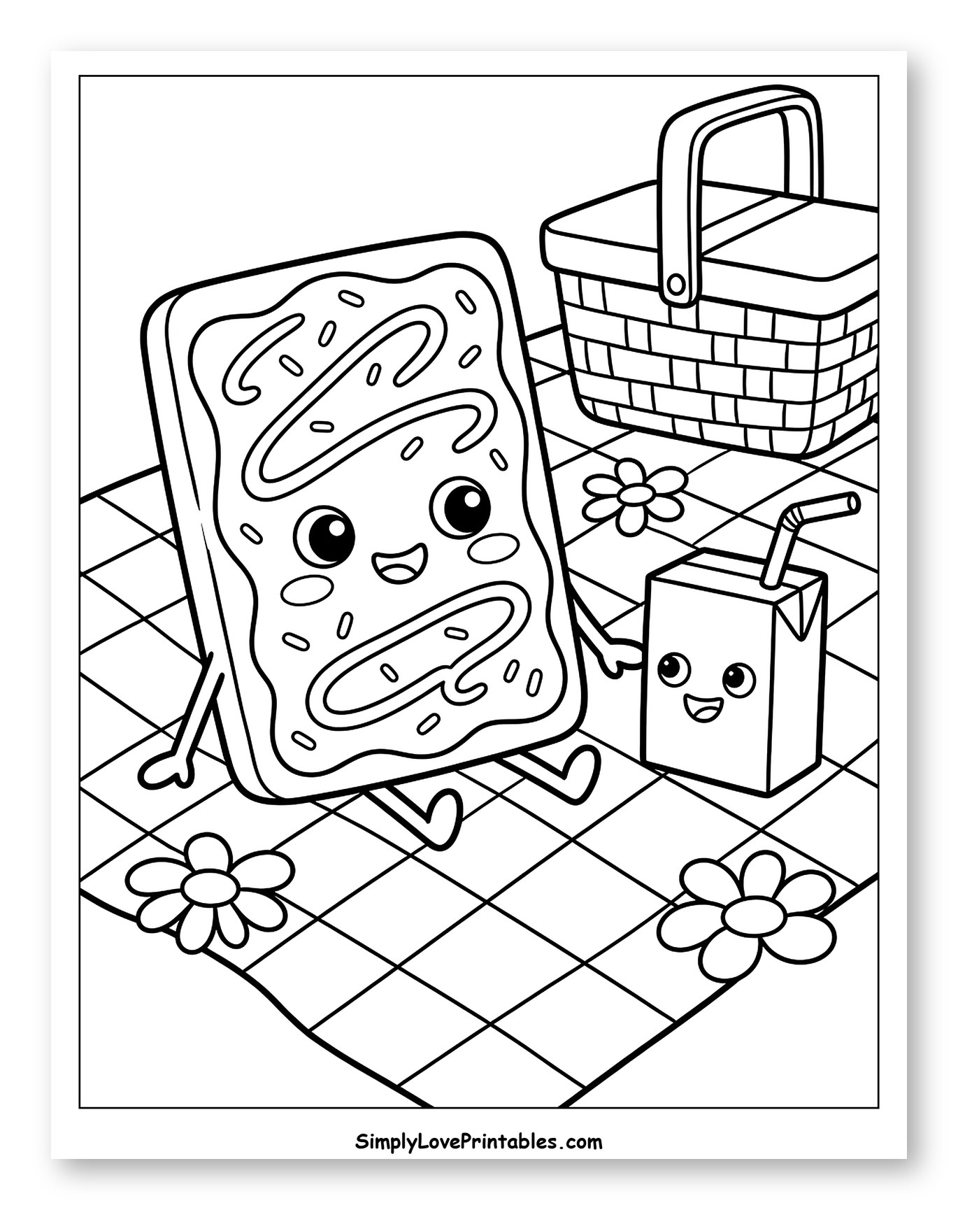 Cute Pop-Tart and Juice Box Picnic Coloring Sheet for Kids