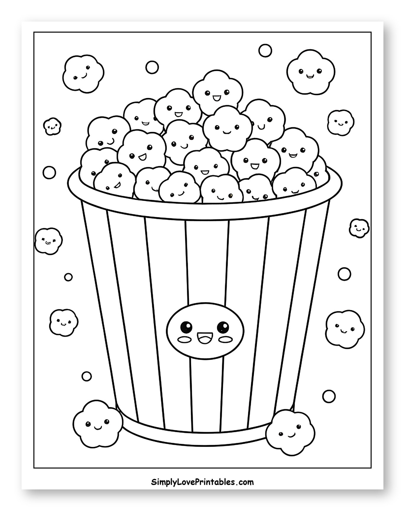 Cute Popcorn Bucket with Happy Kernels