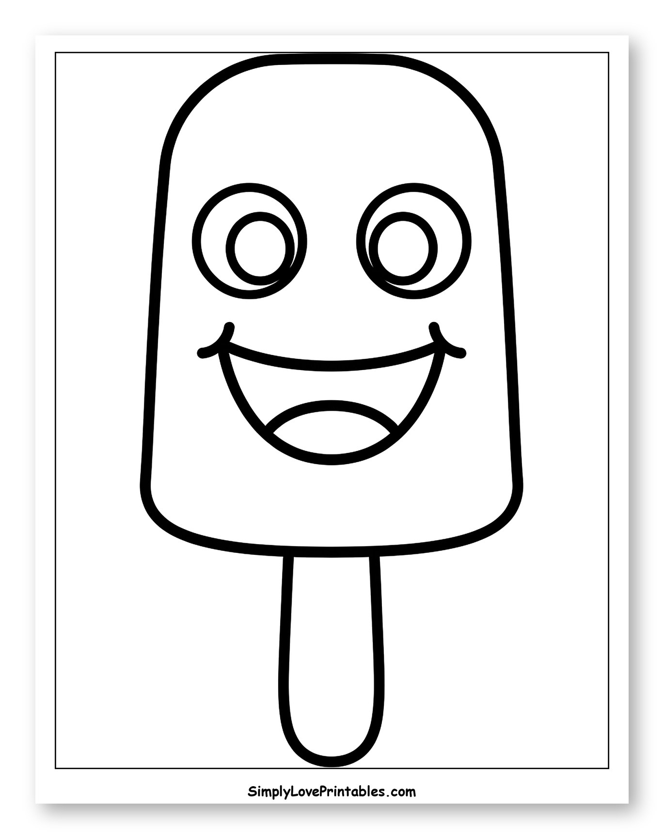 Cute Popsicle with a Happy Face Coloring Page for Toddlers