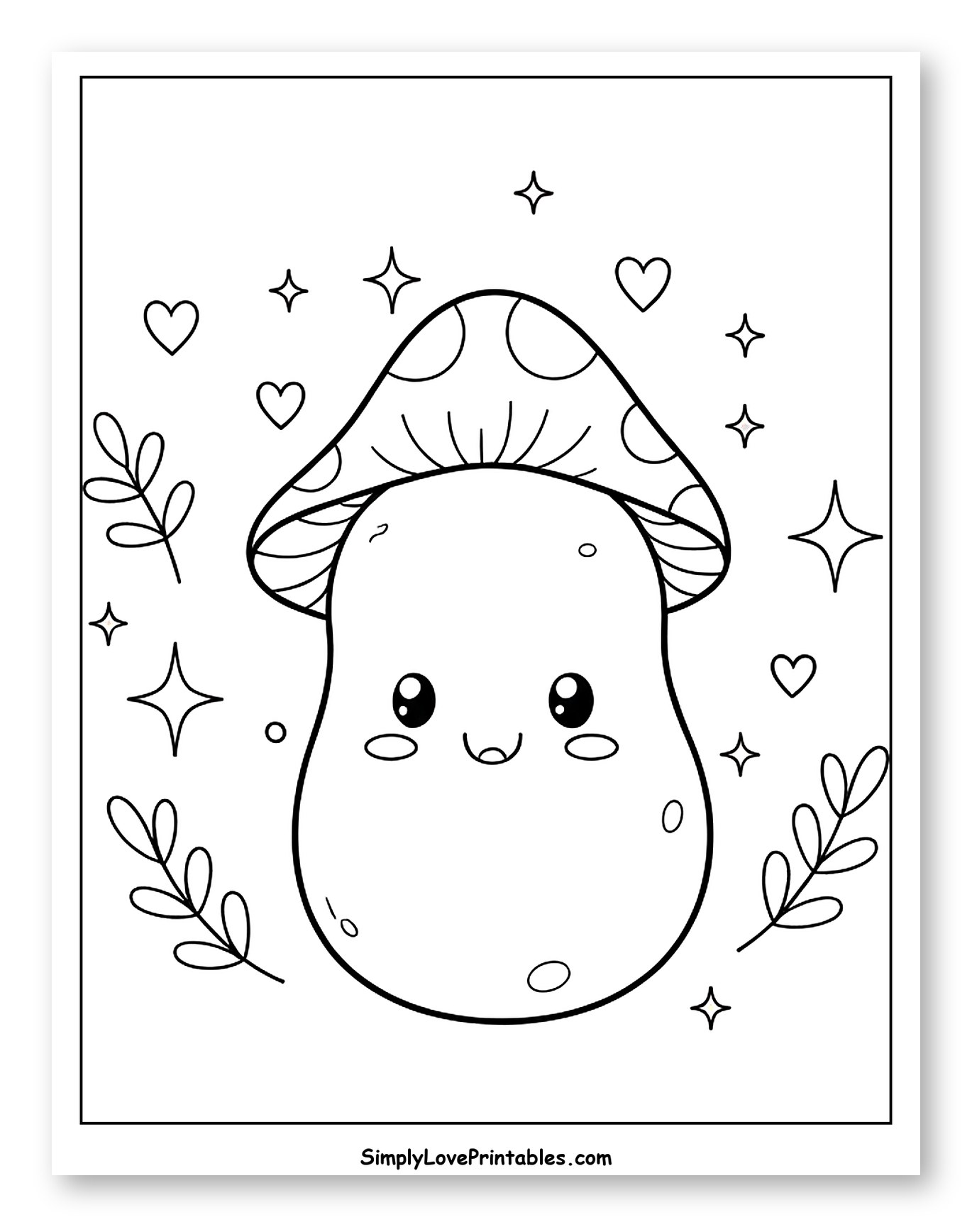 Cute Potato Mushroom with Stars and Hearts
