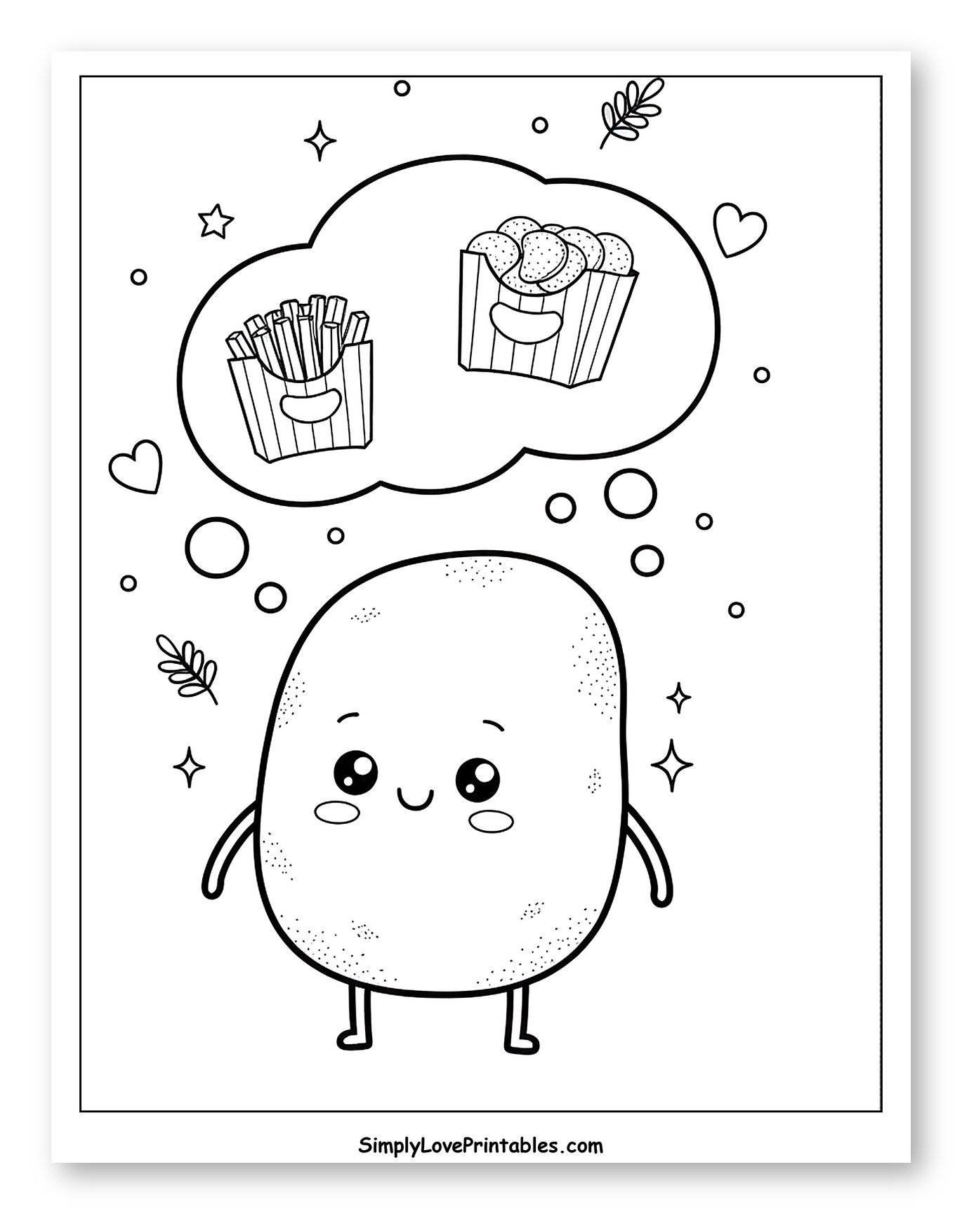 Cute Potato Thinking About French Fries and Chips