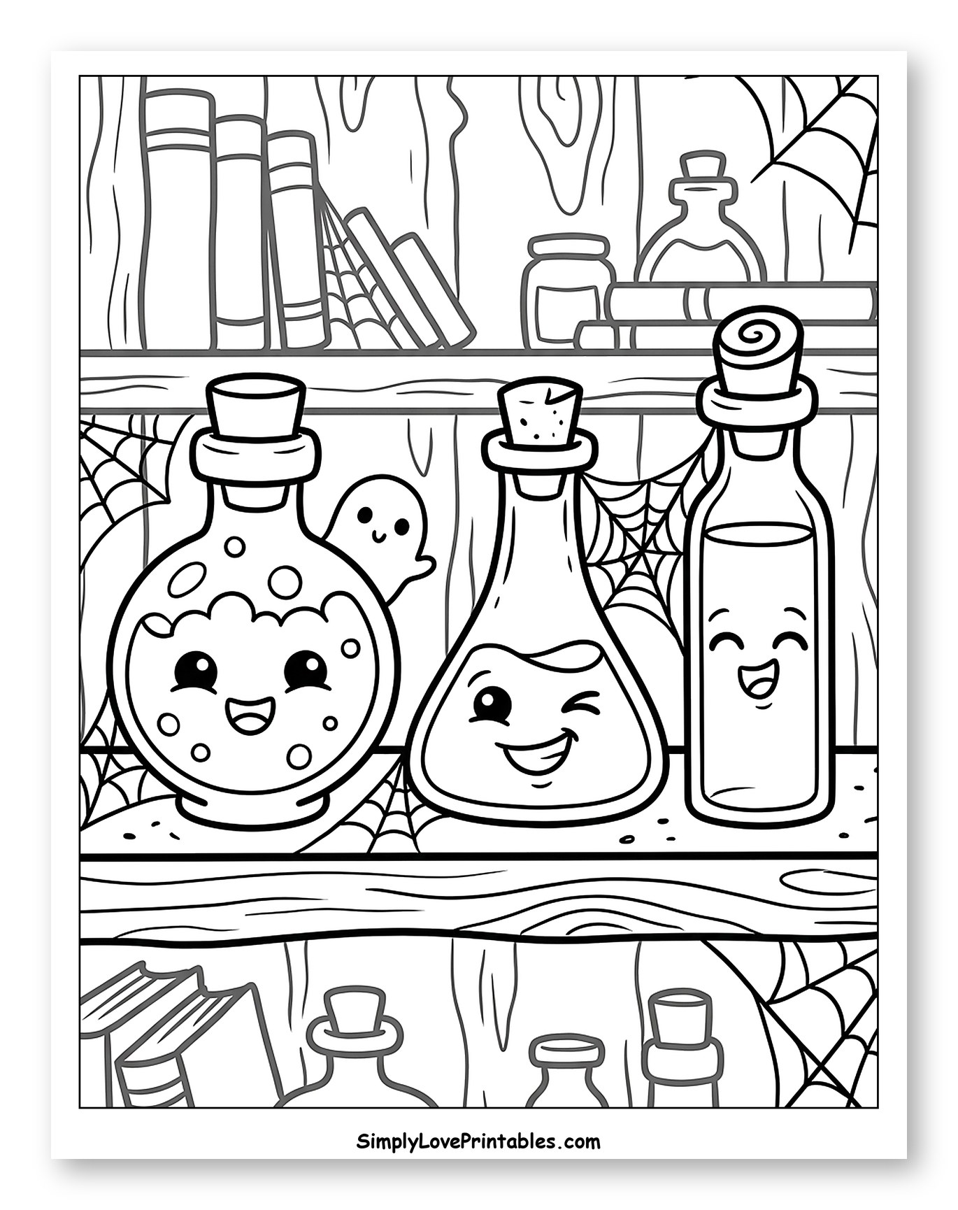 Cute Potion Bottles on a Spooky Shelf