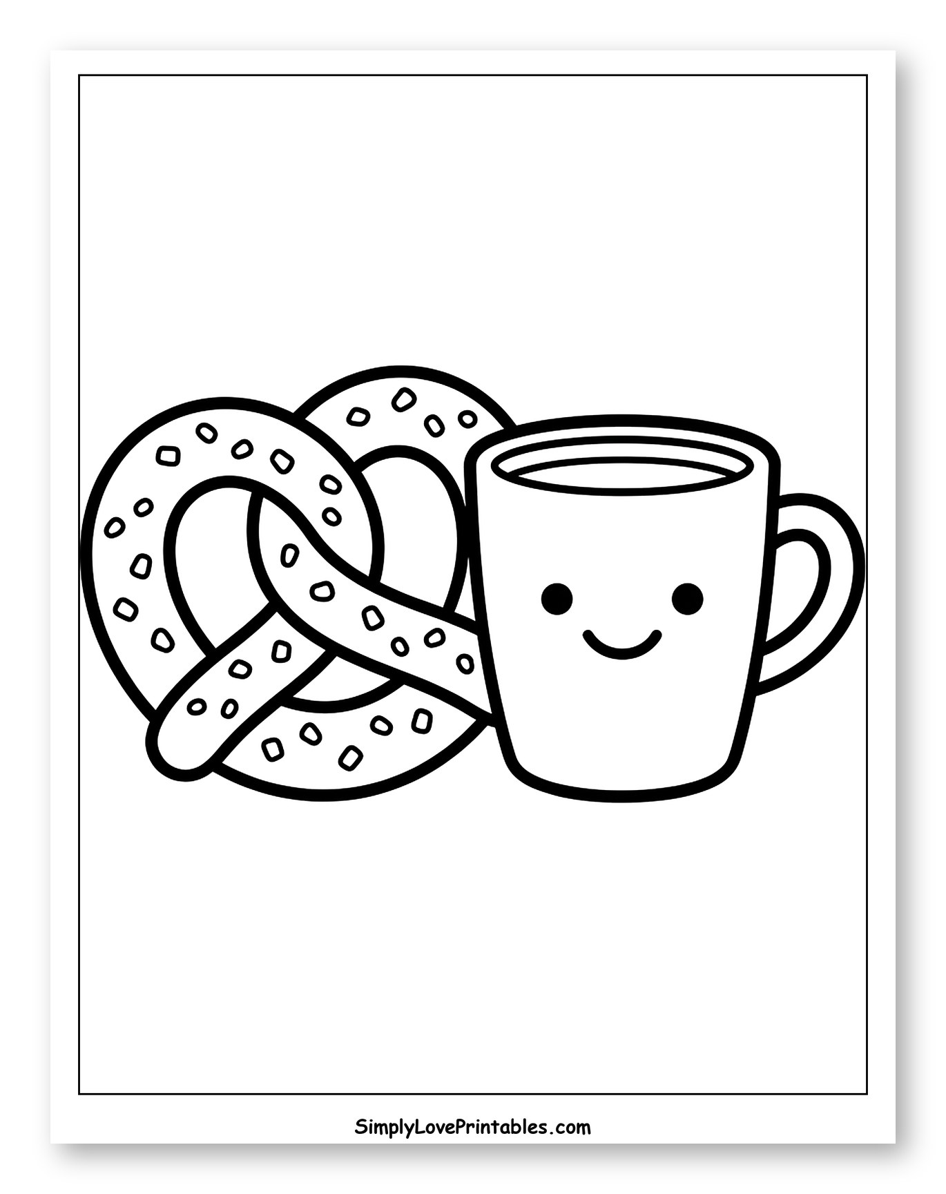 Cute Pretzel and Happy Mug to Color for Toddlers