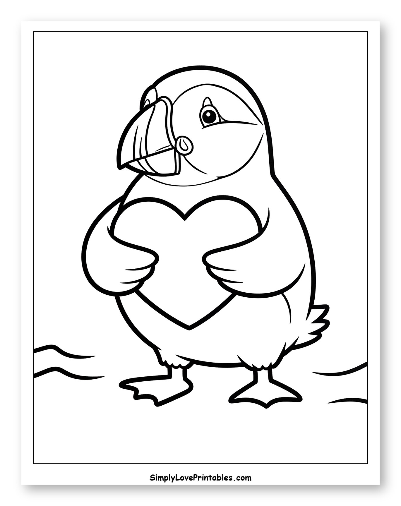 Cute Puffin Holding a Heart
