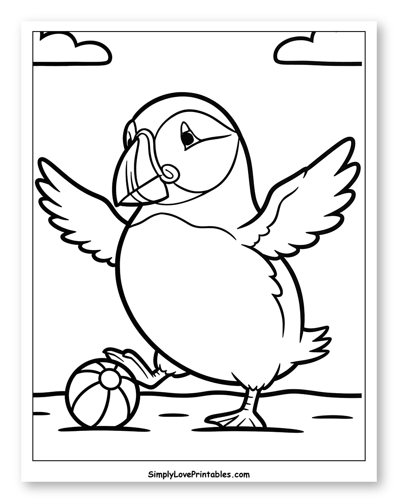 Cute Puffin Playing with a Beach Ball
