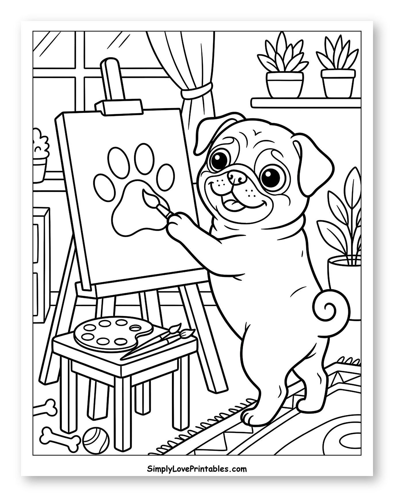 Cute Pug Artist Painting a Paw Print