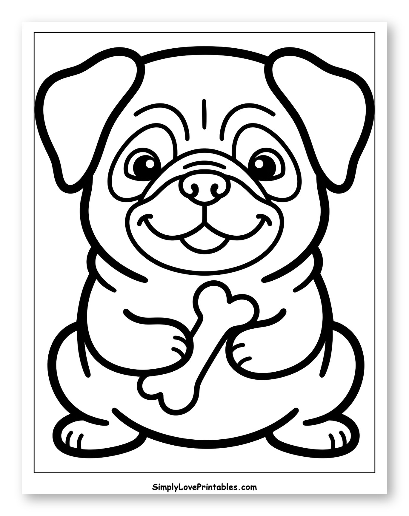 Cute Pug Puppy Holding a Bone