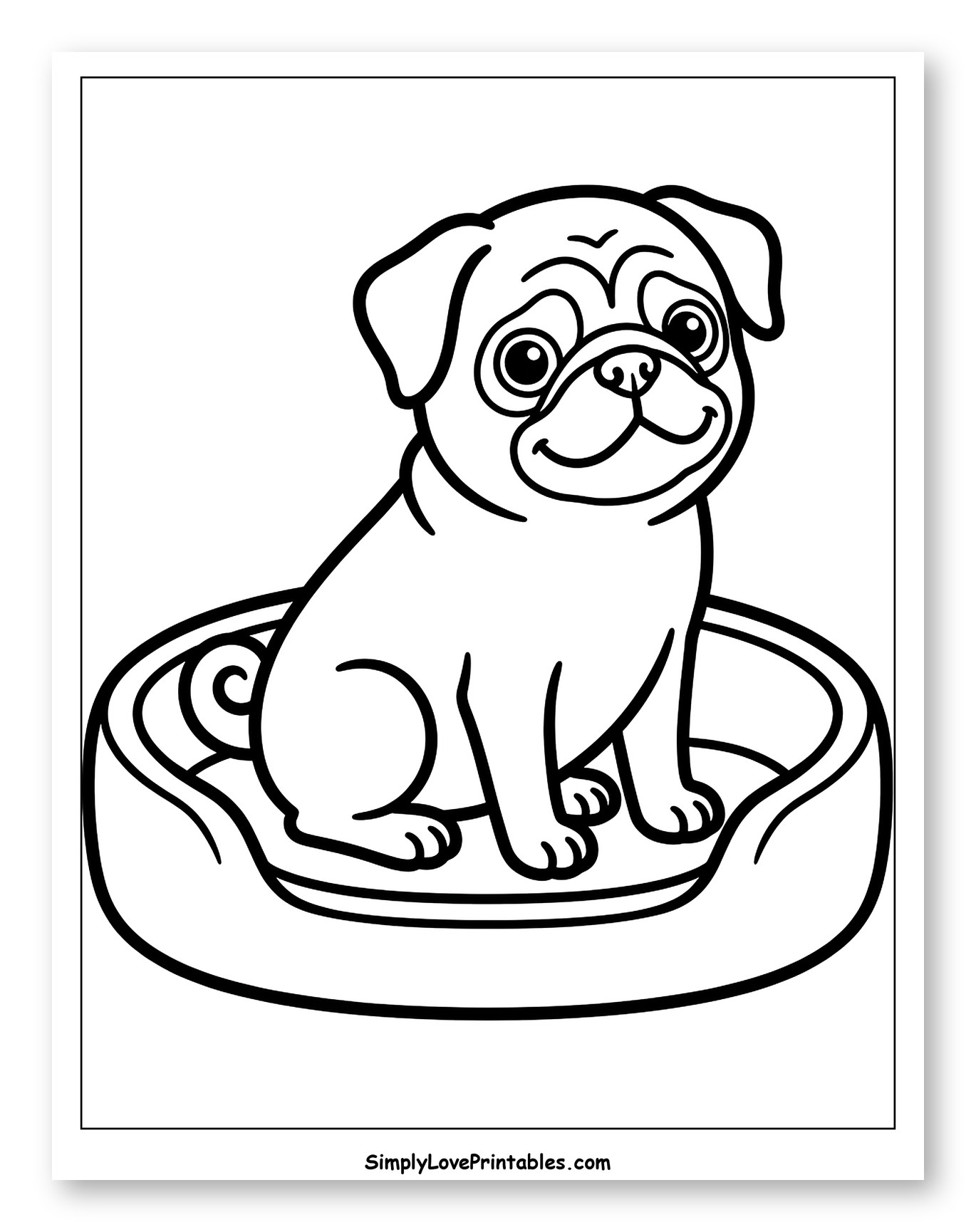 Cute Pug Puppy in Dog Bed